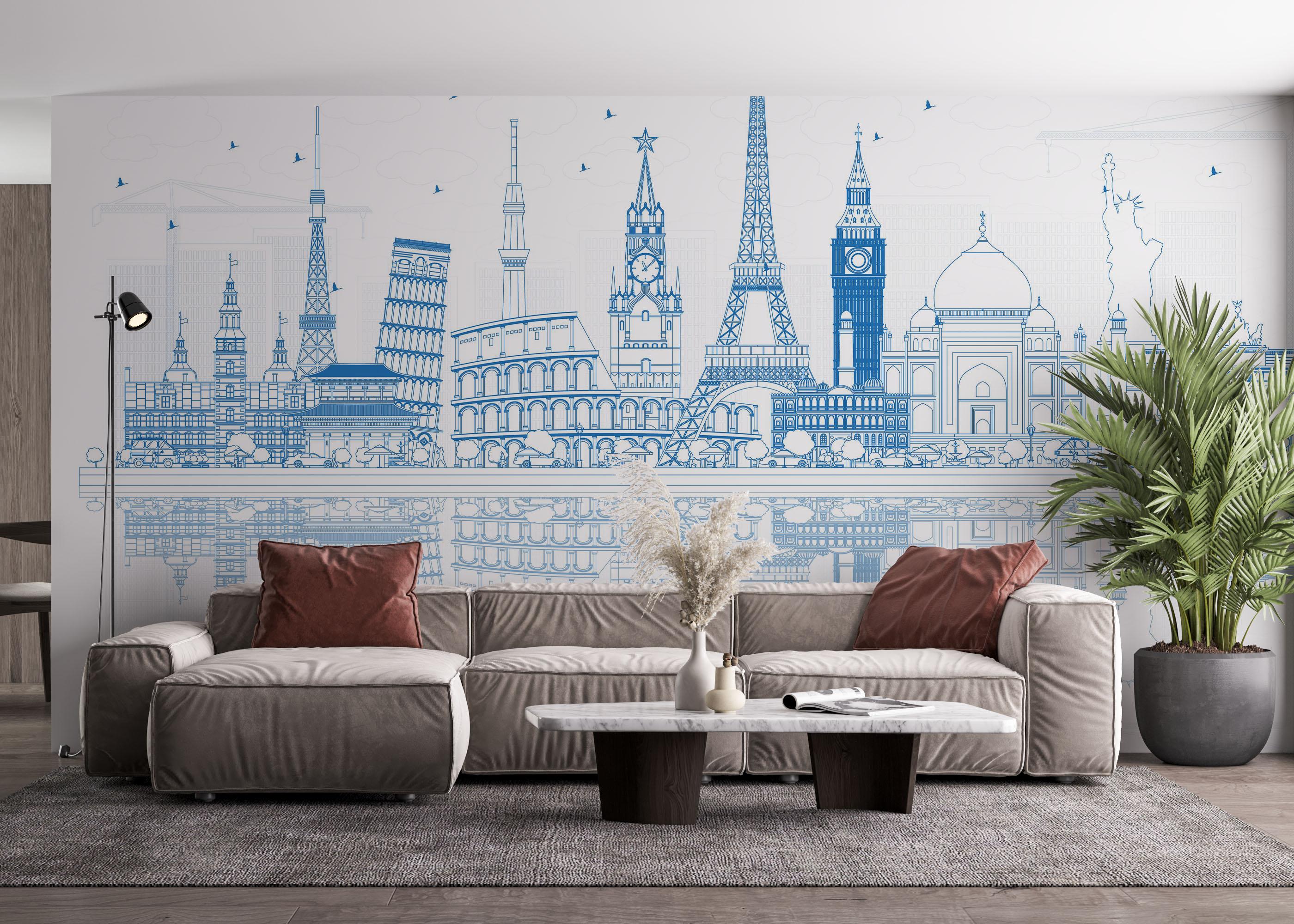 Fototapete Blue Line Travel mockup 4