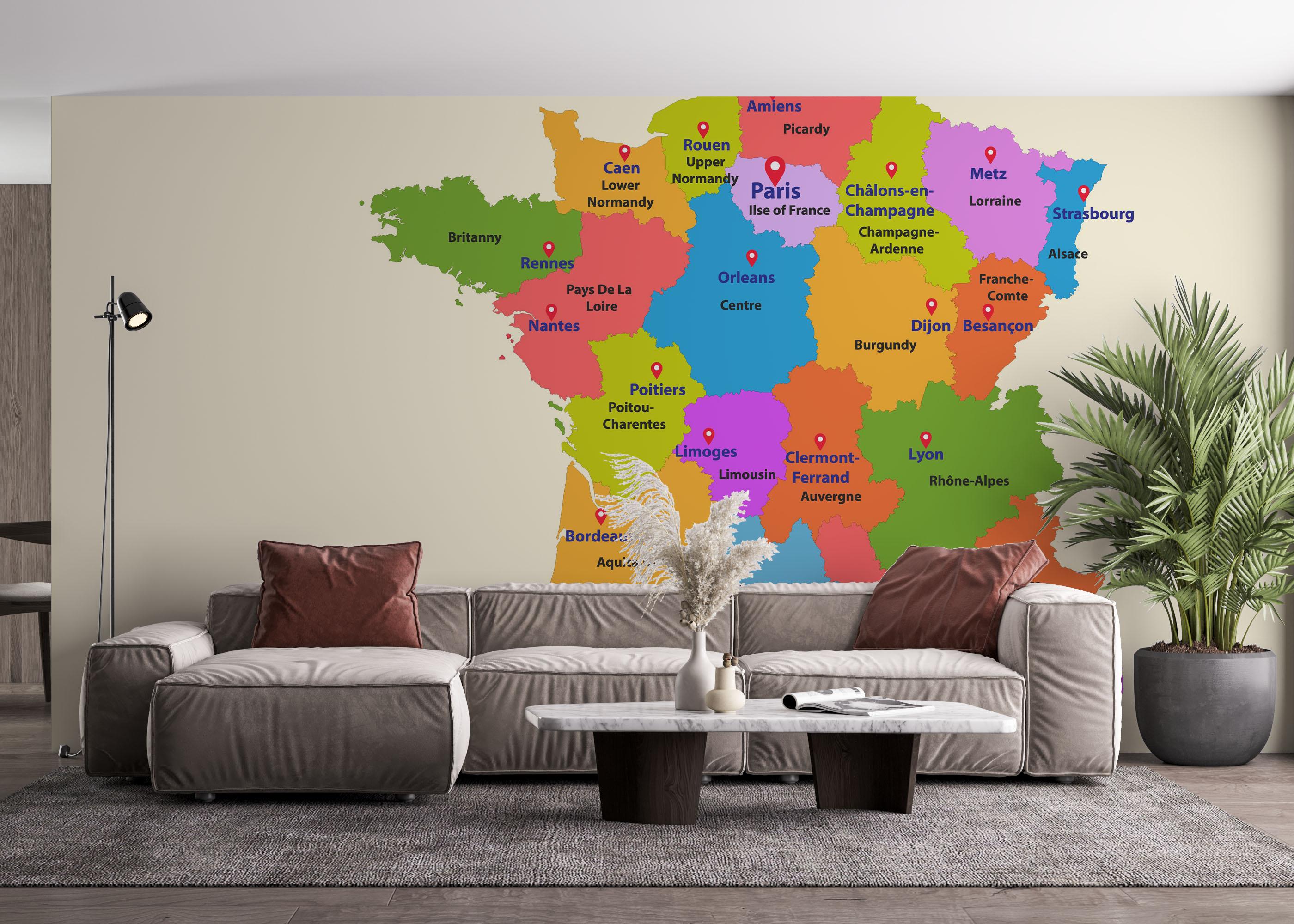 Fototapete France Colorful Map mockup 4