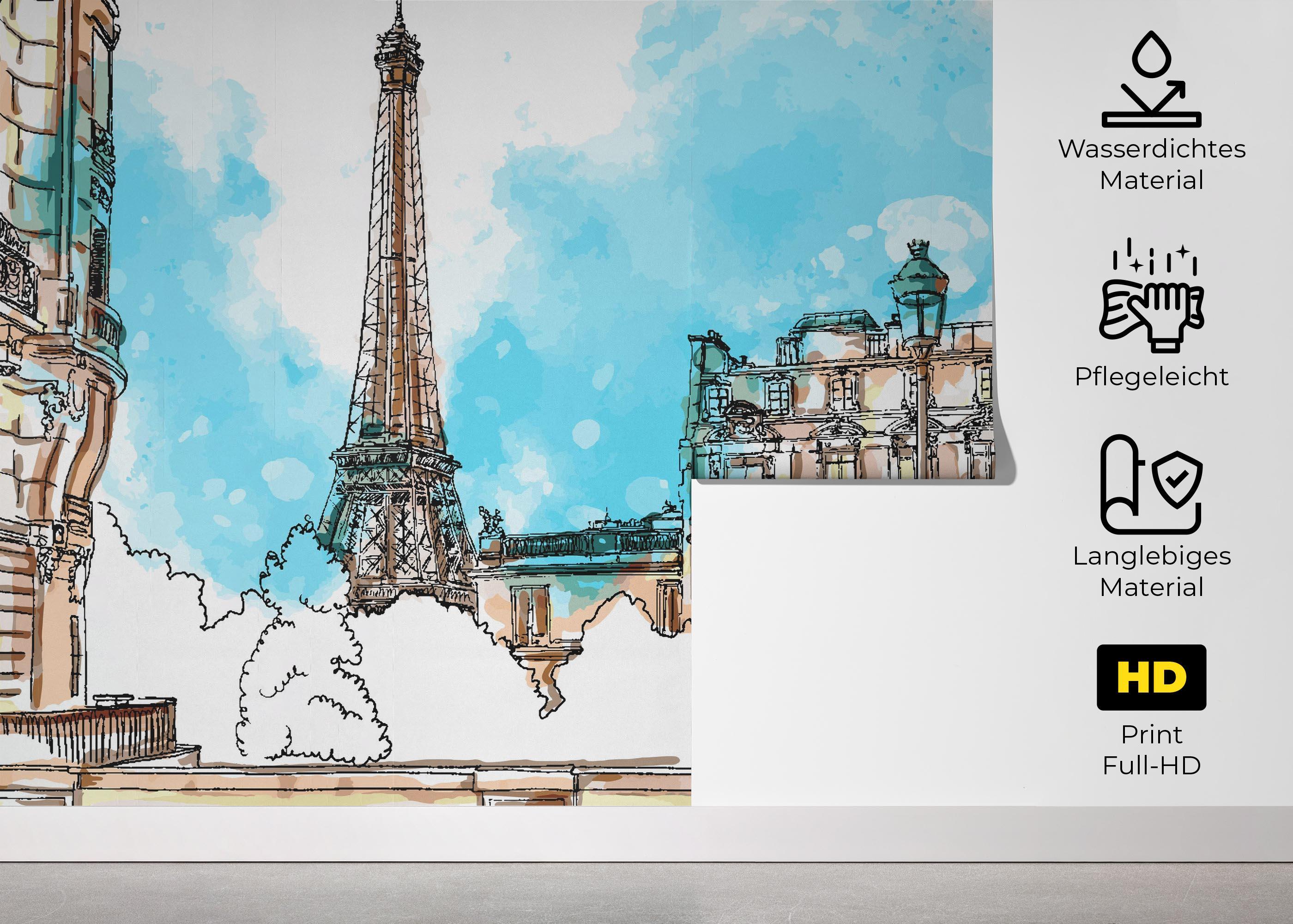 Fototapete Paris Vibe Drawing mockup 5