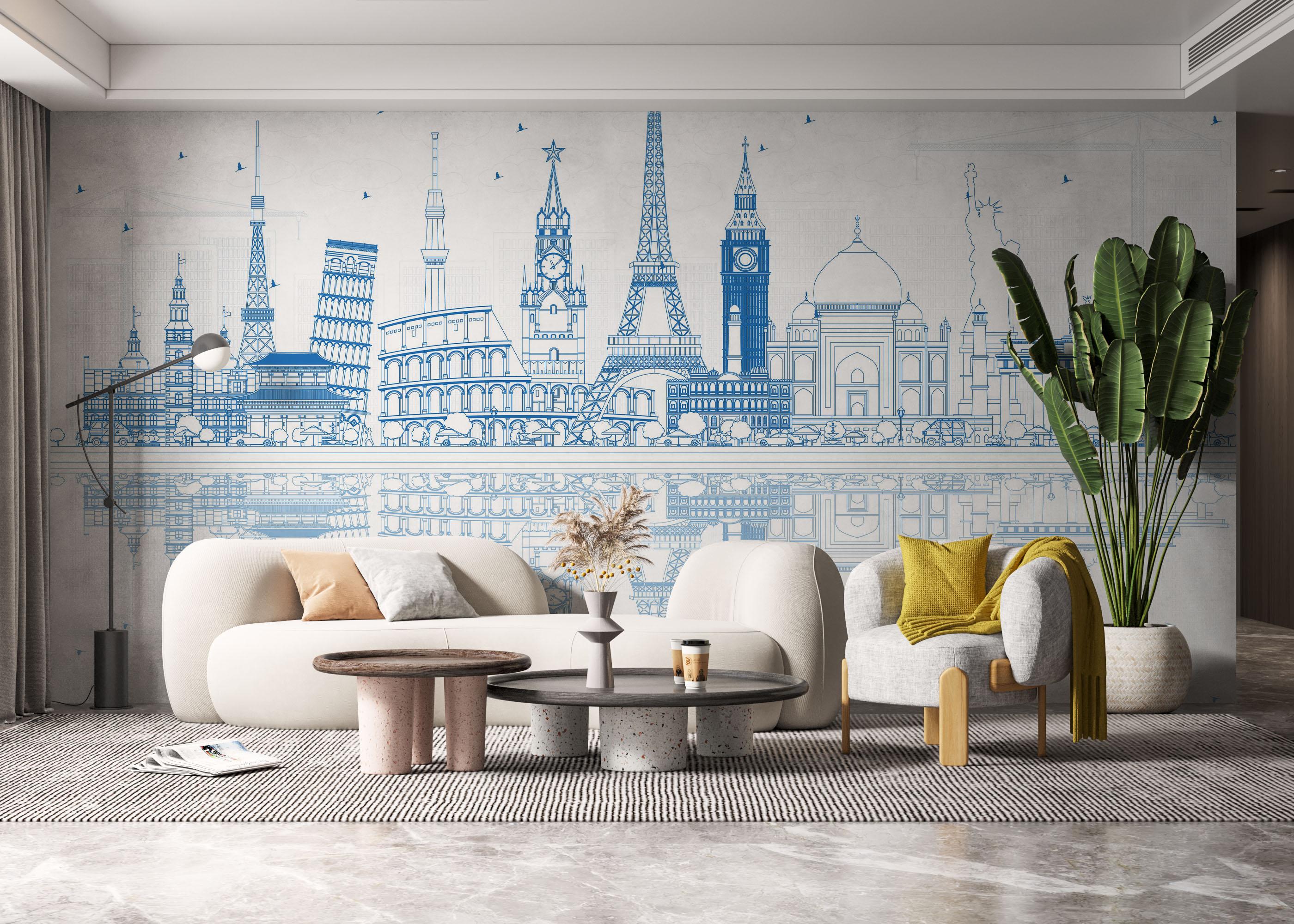 Fototapete Blue Line Travel mockup 6