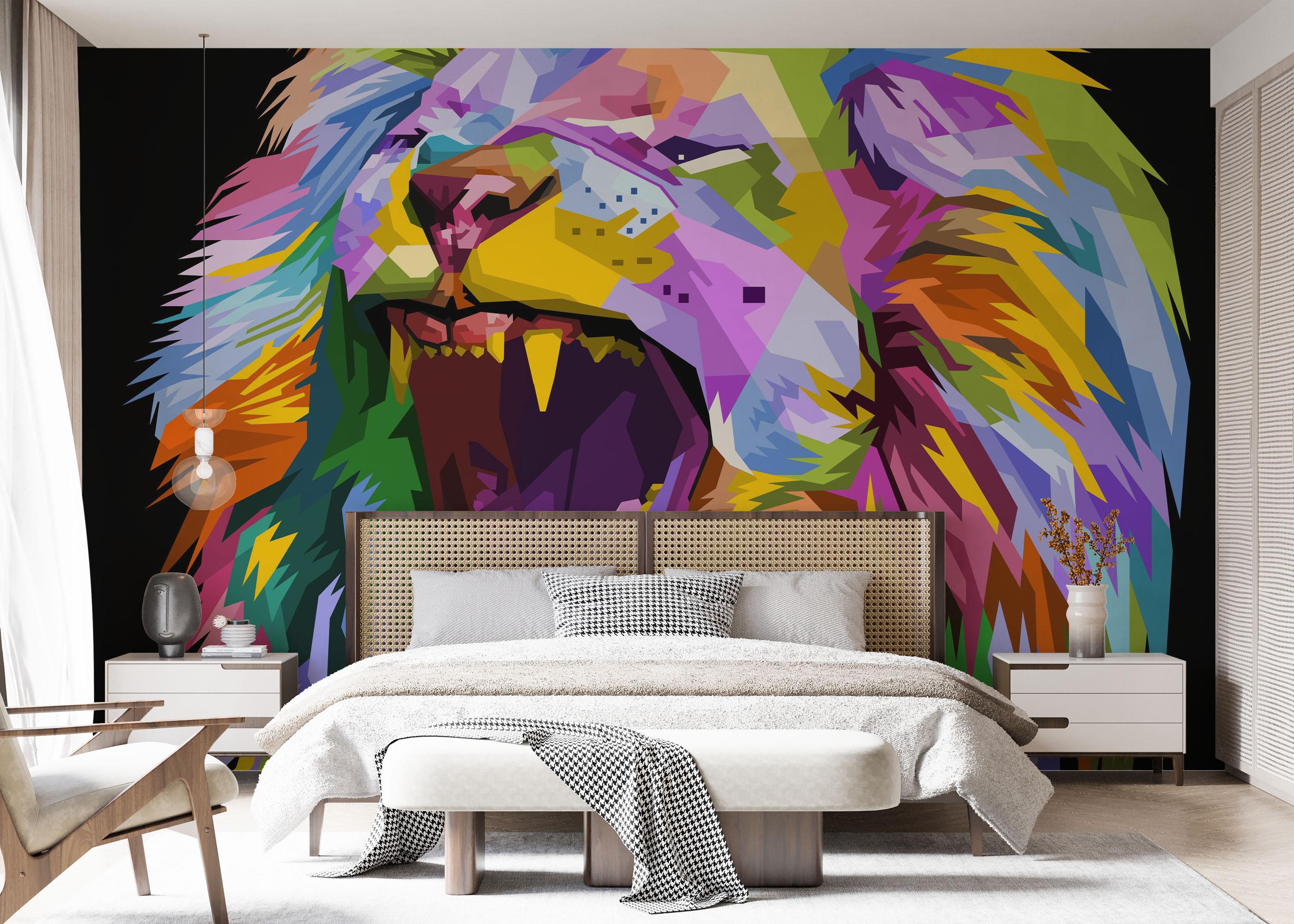 Fototapete Angry Lion Head mockup 7