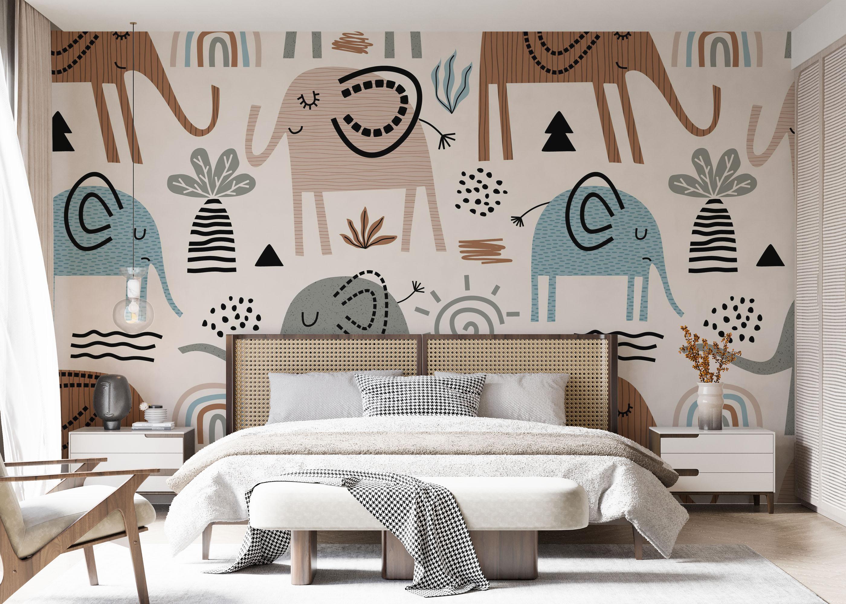 Fototapete Cute Elephant Pattern mockup 7