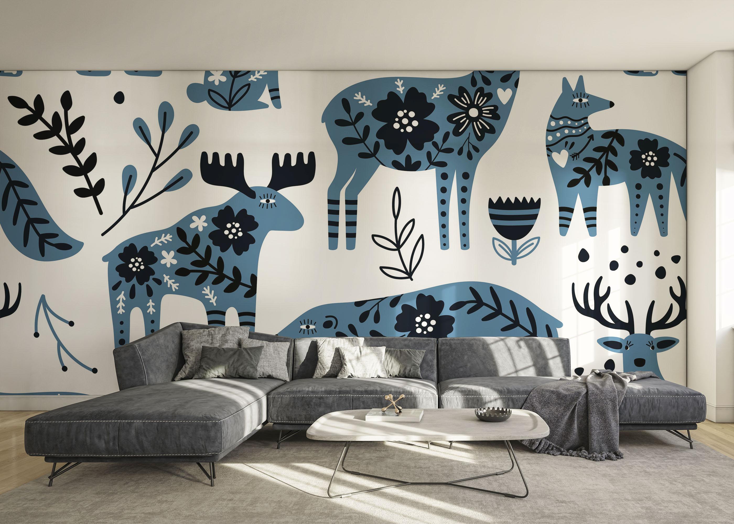 Fototapete Blue Flower Animals mockup 0