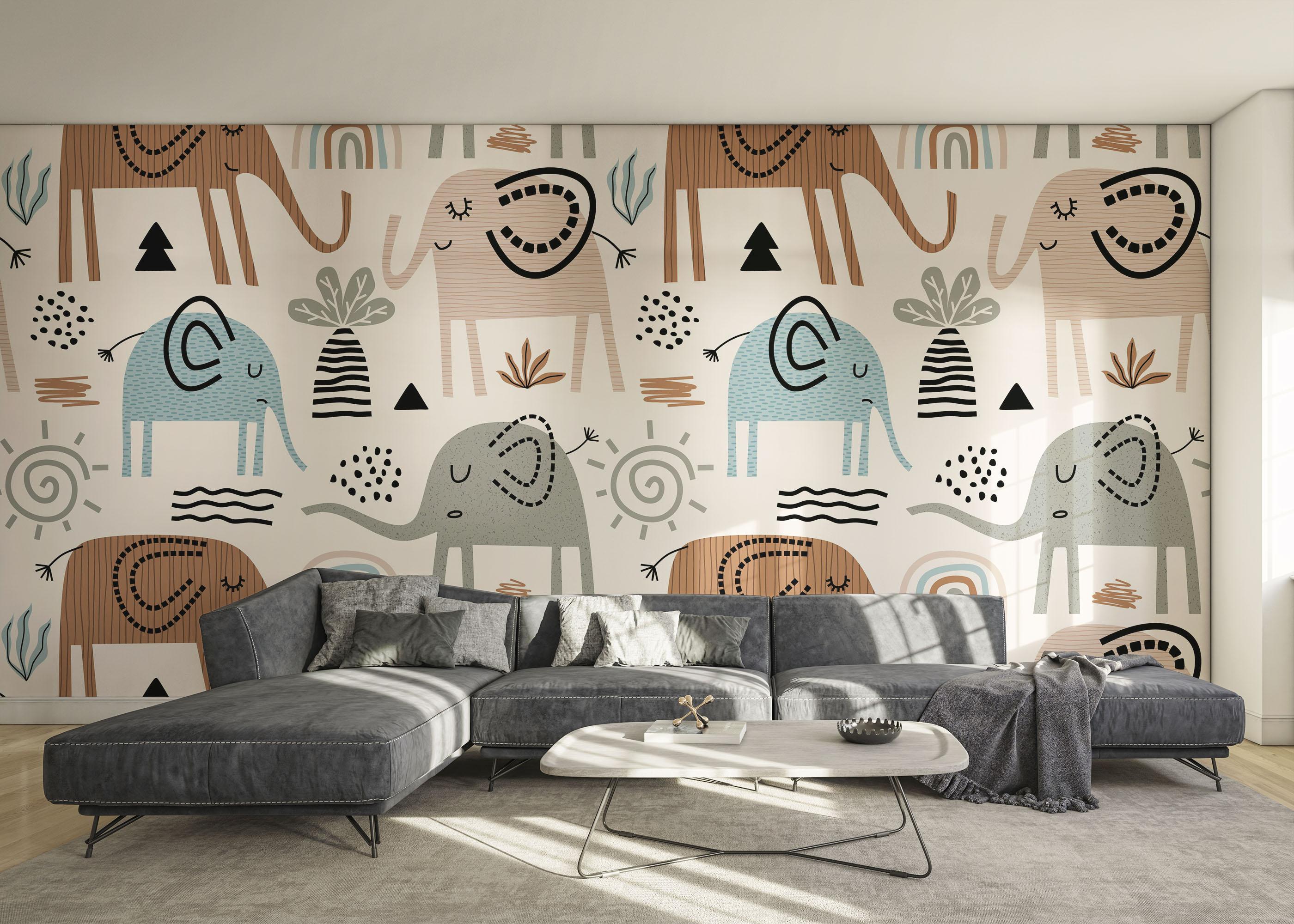 Fototapete Cute Elephant Pattern mockup 0