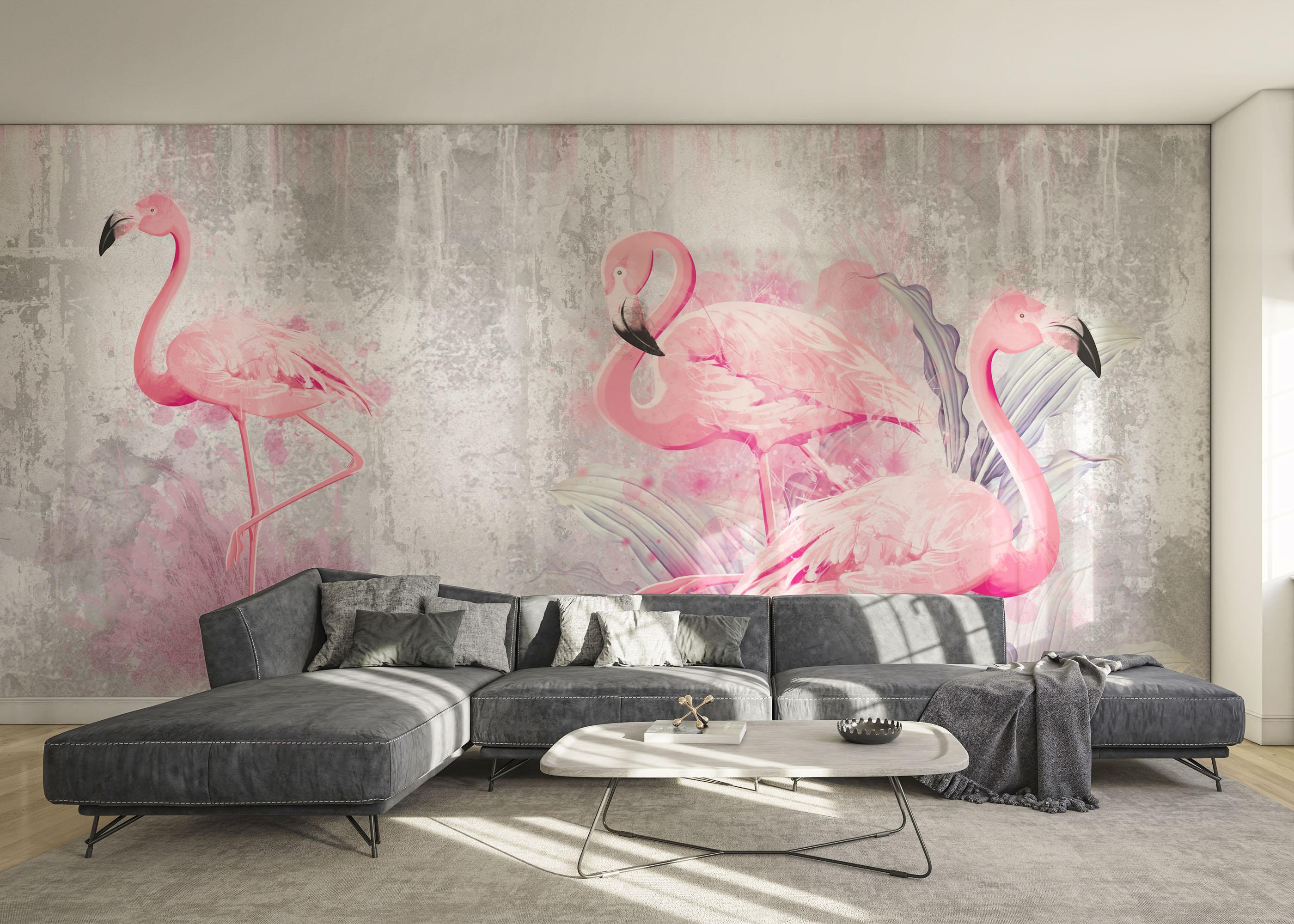 Fototapete Grungy Flamingo mockup 0