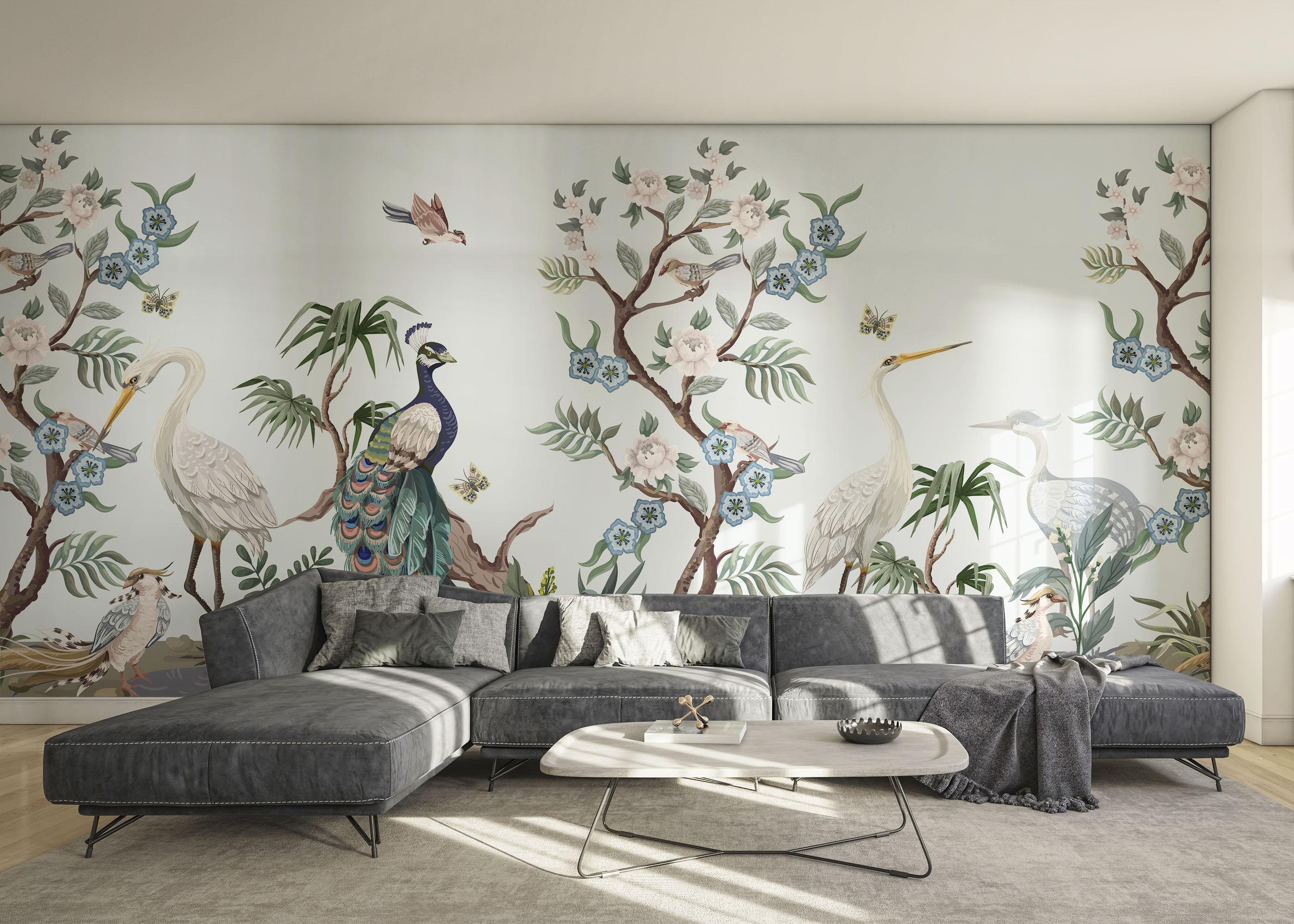 Fototapete Pretty Tree Birds Art mockup 0