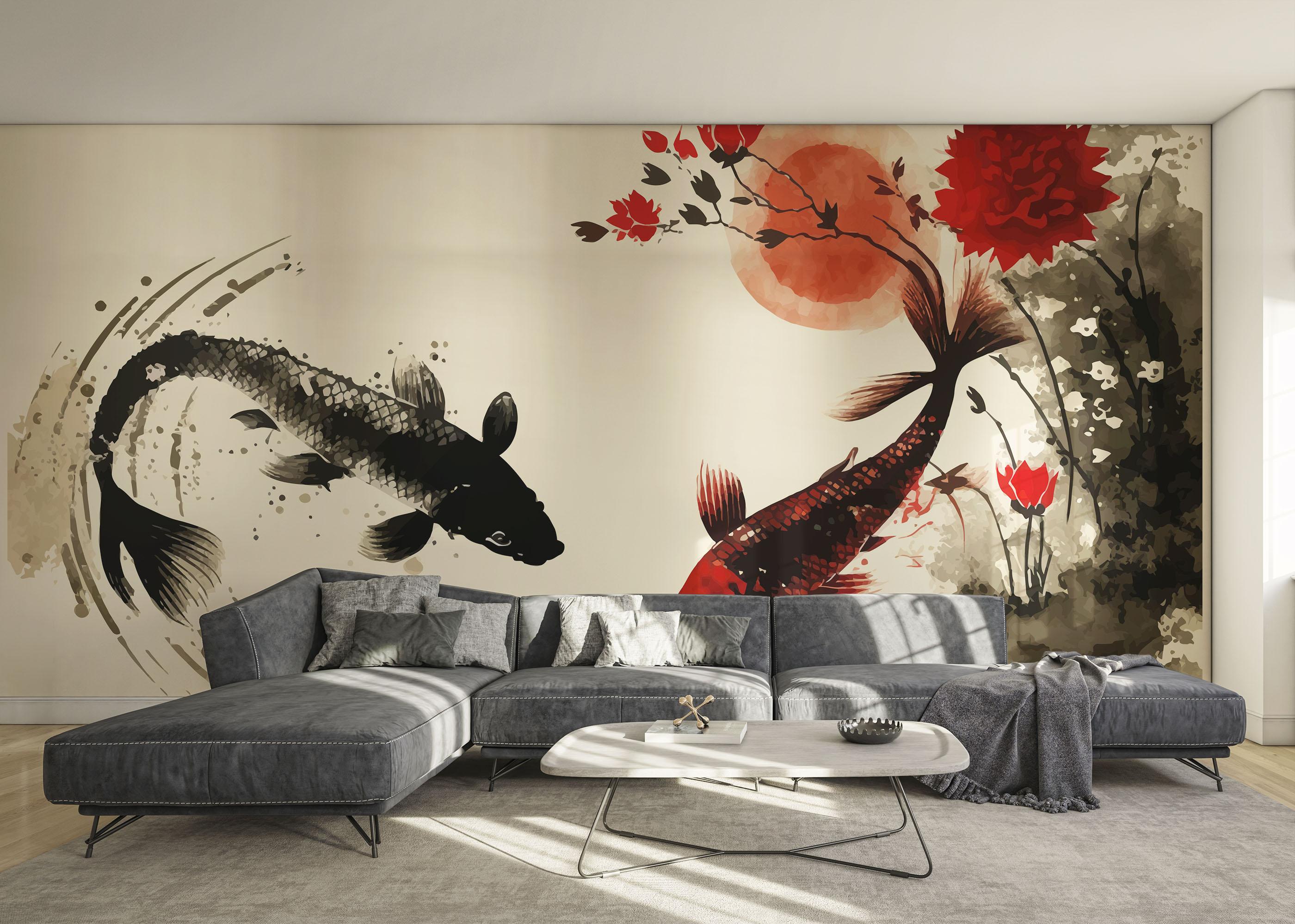 Fototapete Red Black Koi mockup 0
