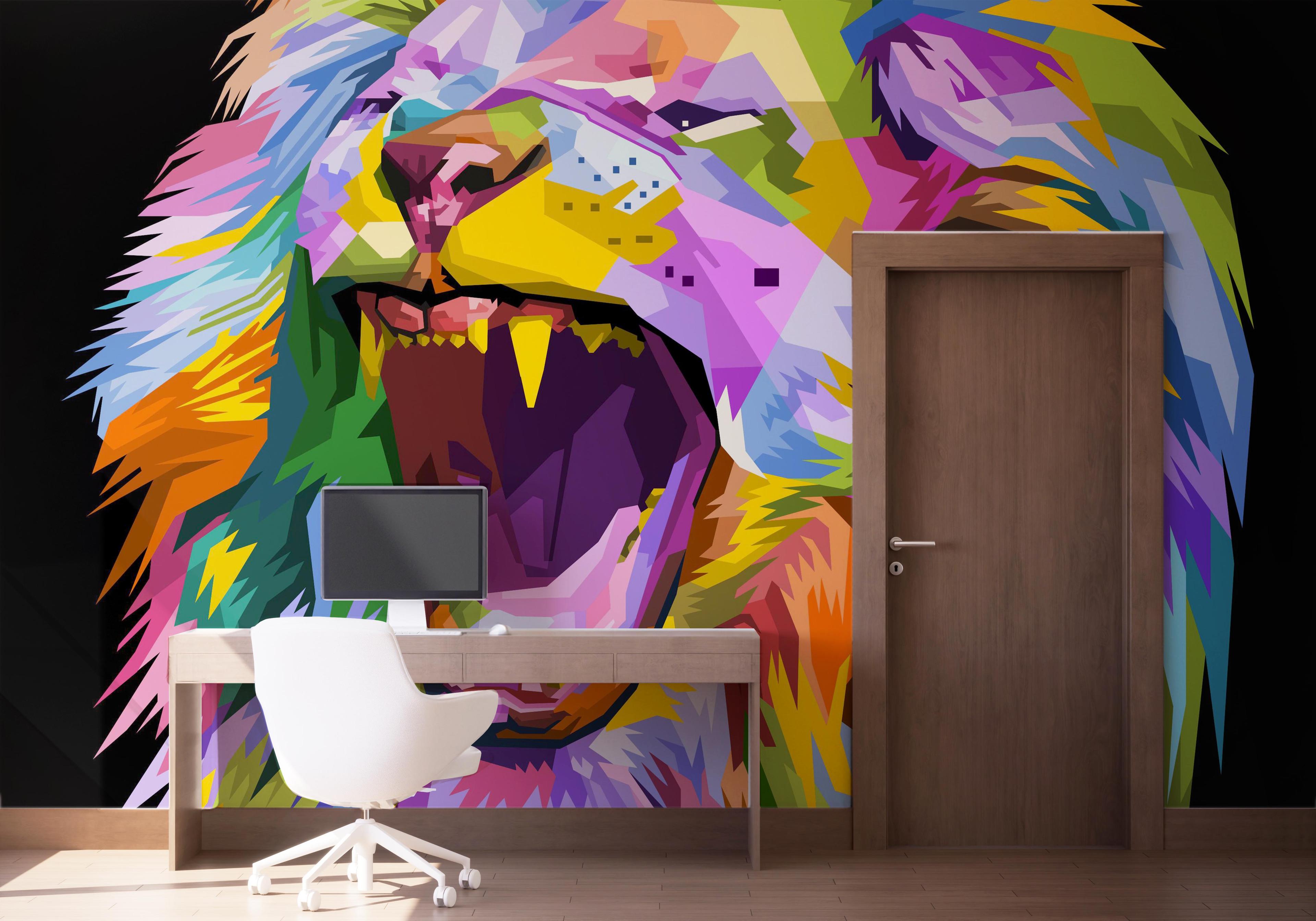 Fototapete Angry Lion Head mockup 1