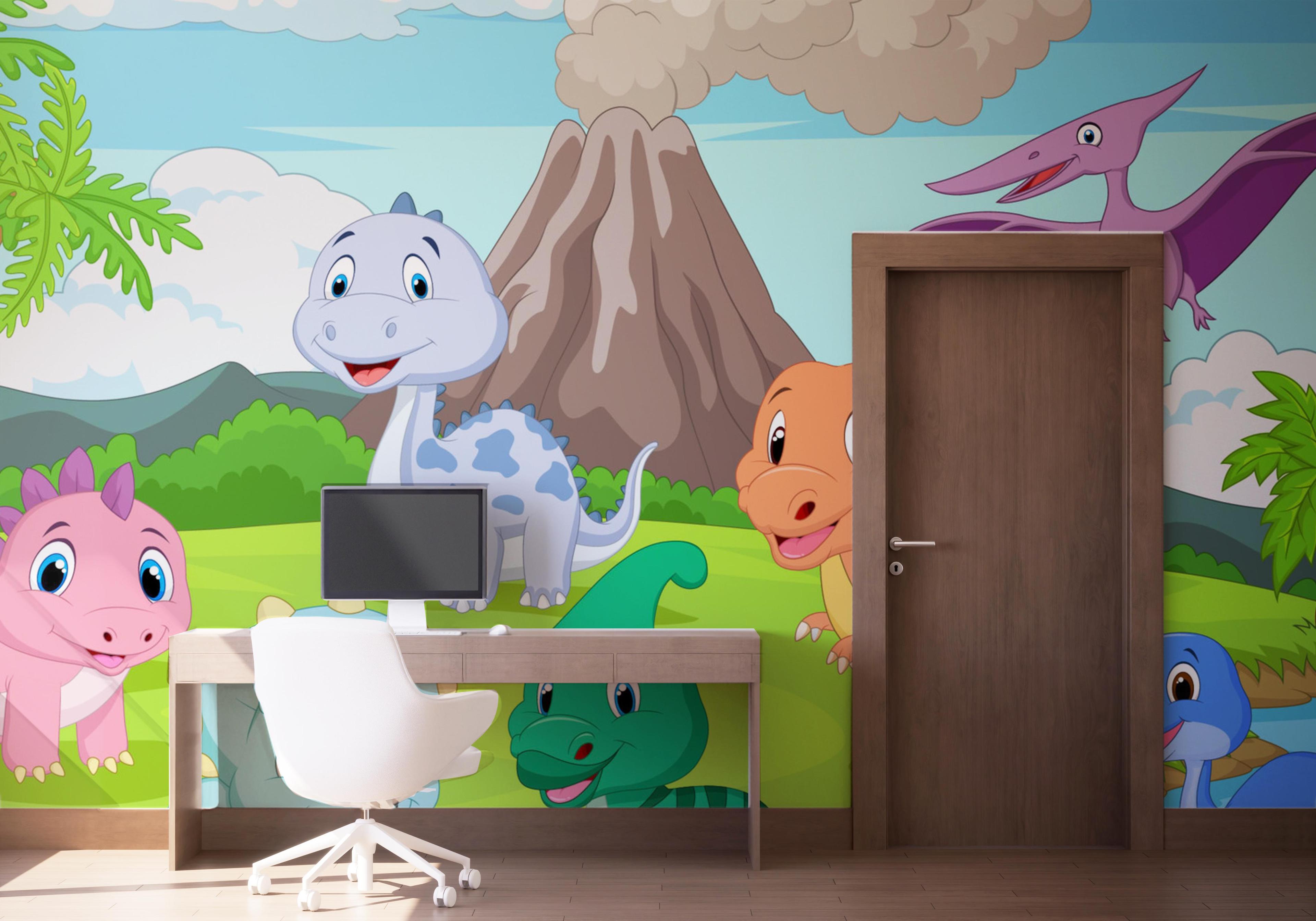 Fototapete Cartoon Baby Dinosaurs mockup 1