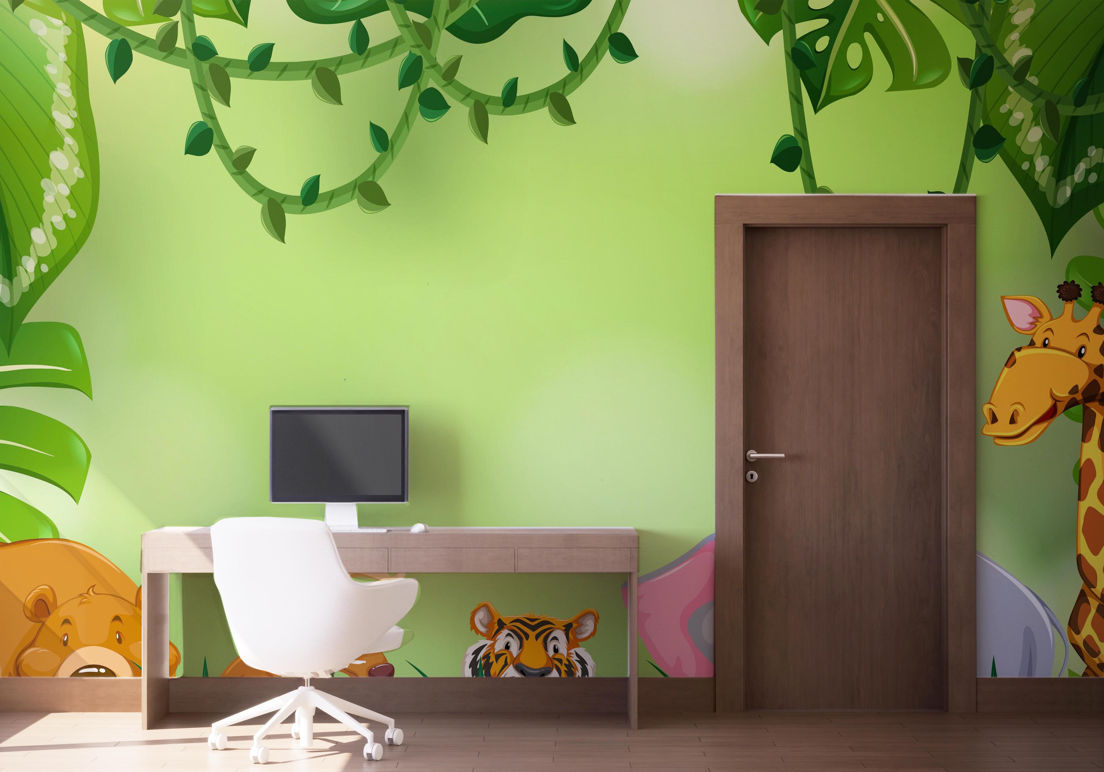 Fototapete Cartoon Green Wall mockup 1