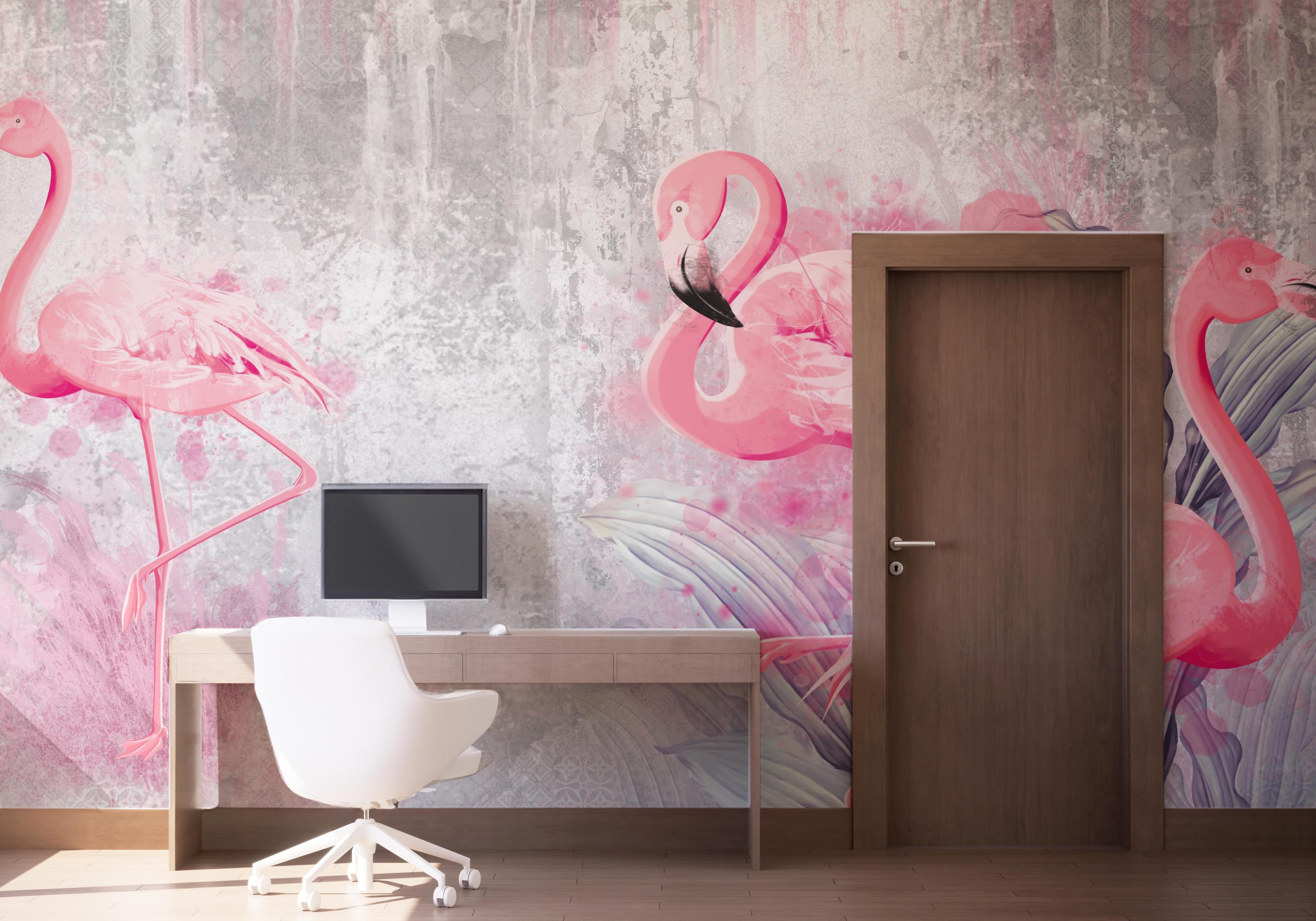 Fototapete Grungy Flamingo mockup 1