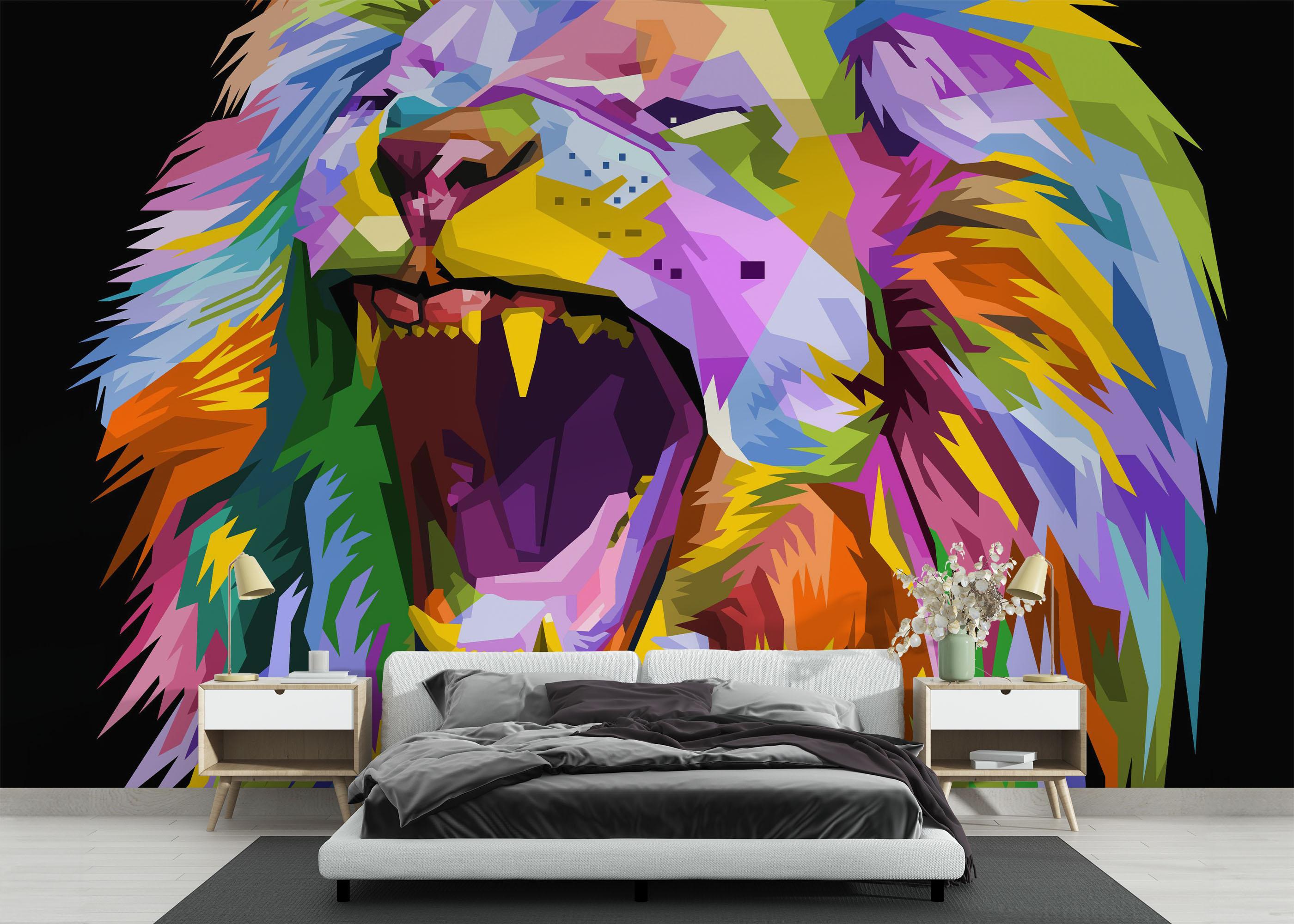 Fototapete Angry Lion Head mockup 3