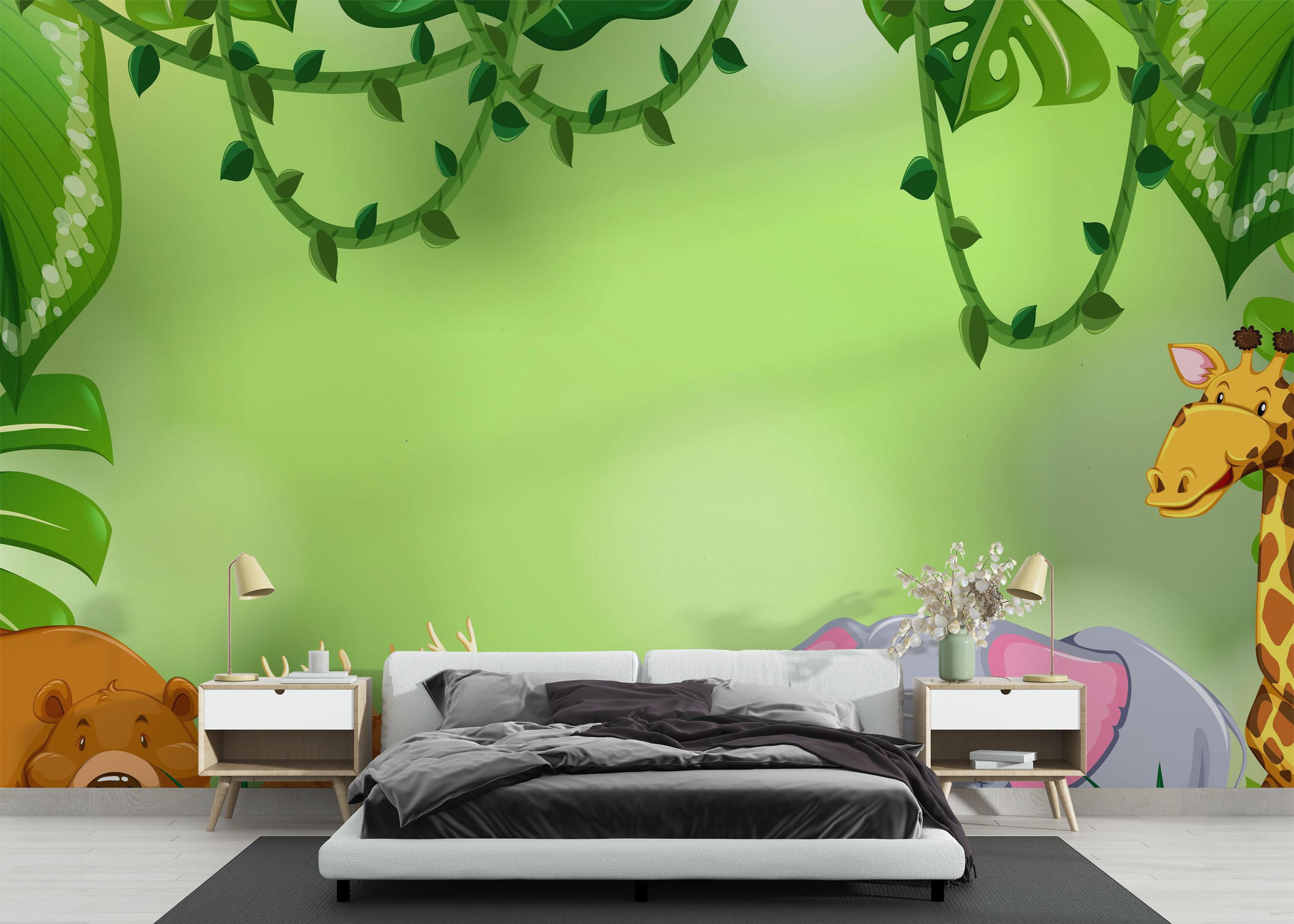 Fototapete Cartoon Green Wall mockup 3