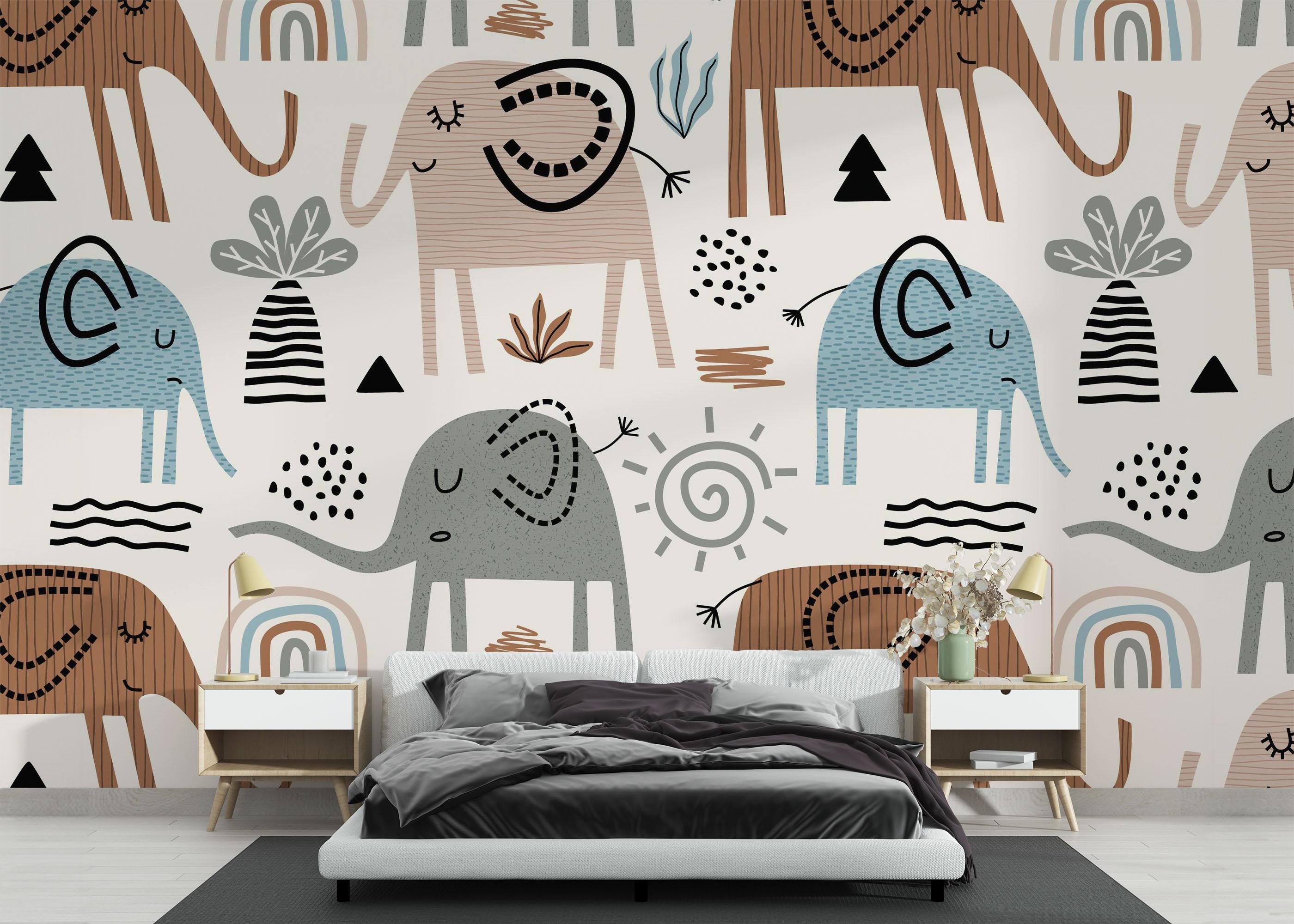 Fototapete Cute Elephant Pattern mockup 3