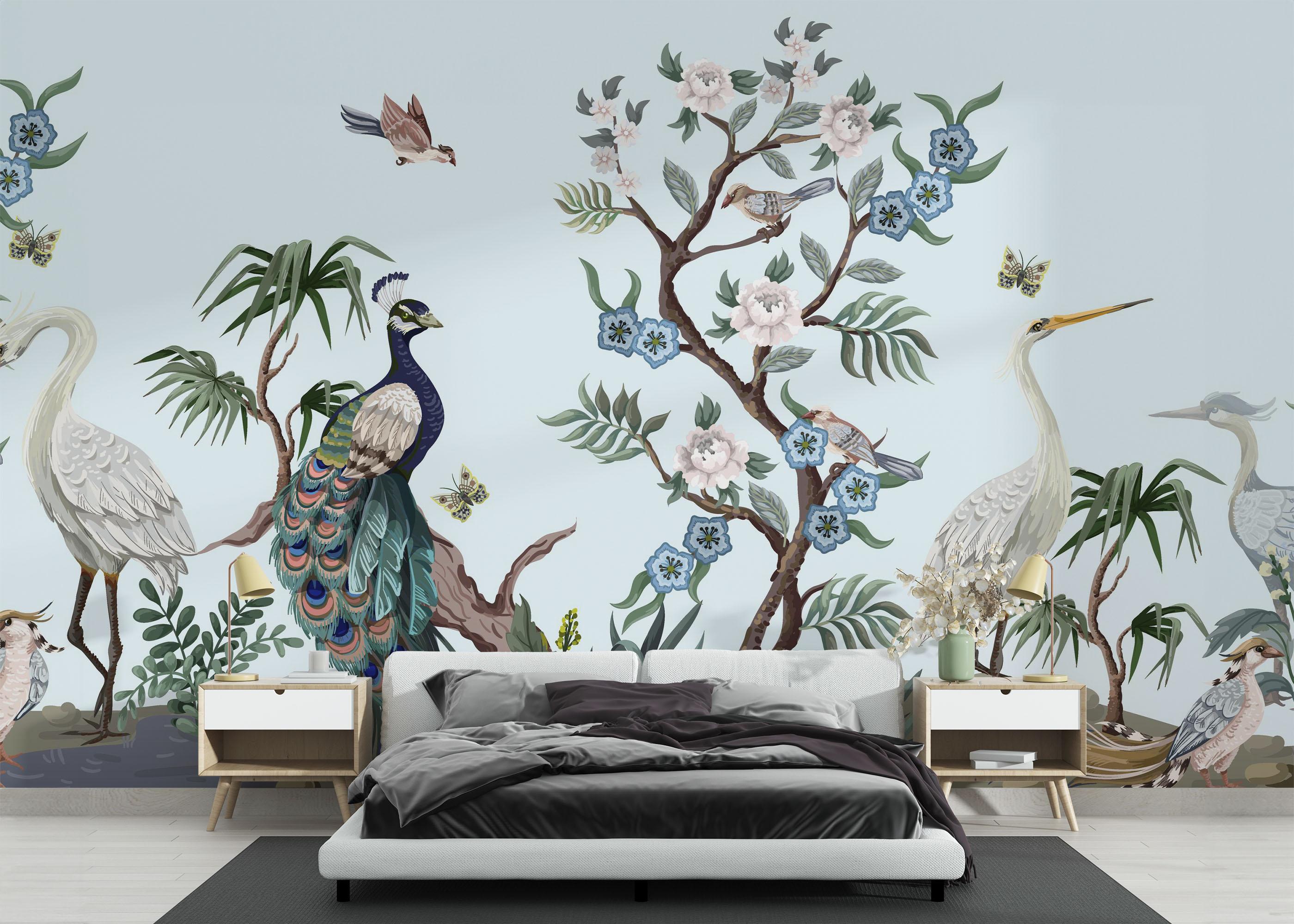 Fototapete Pretty Tree Birds Art mockup 3
