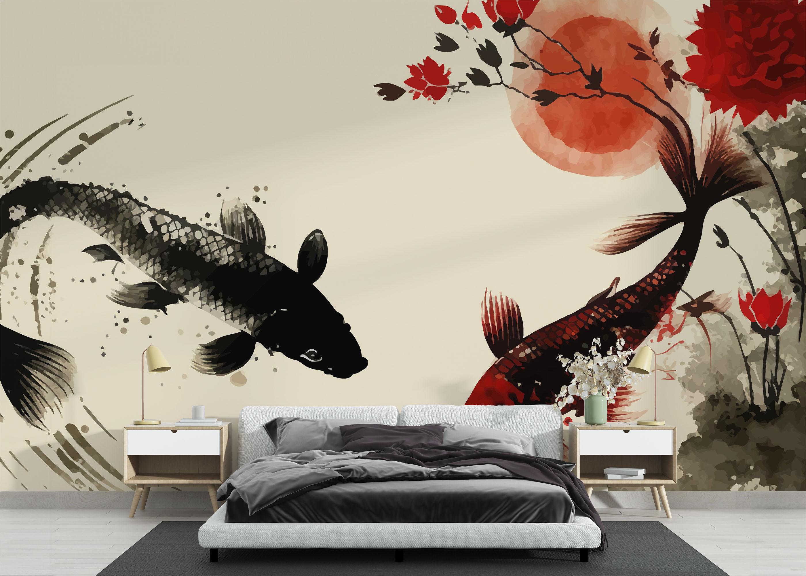 Fototapete Red Black Koi mockup 3