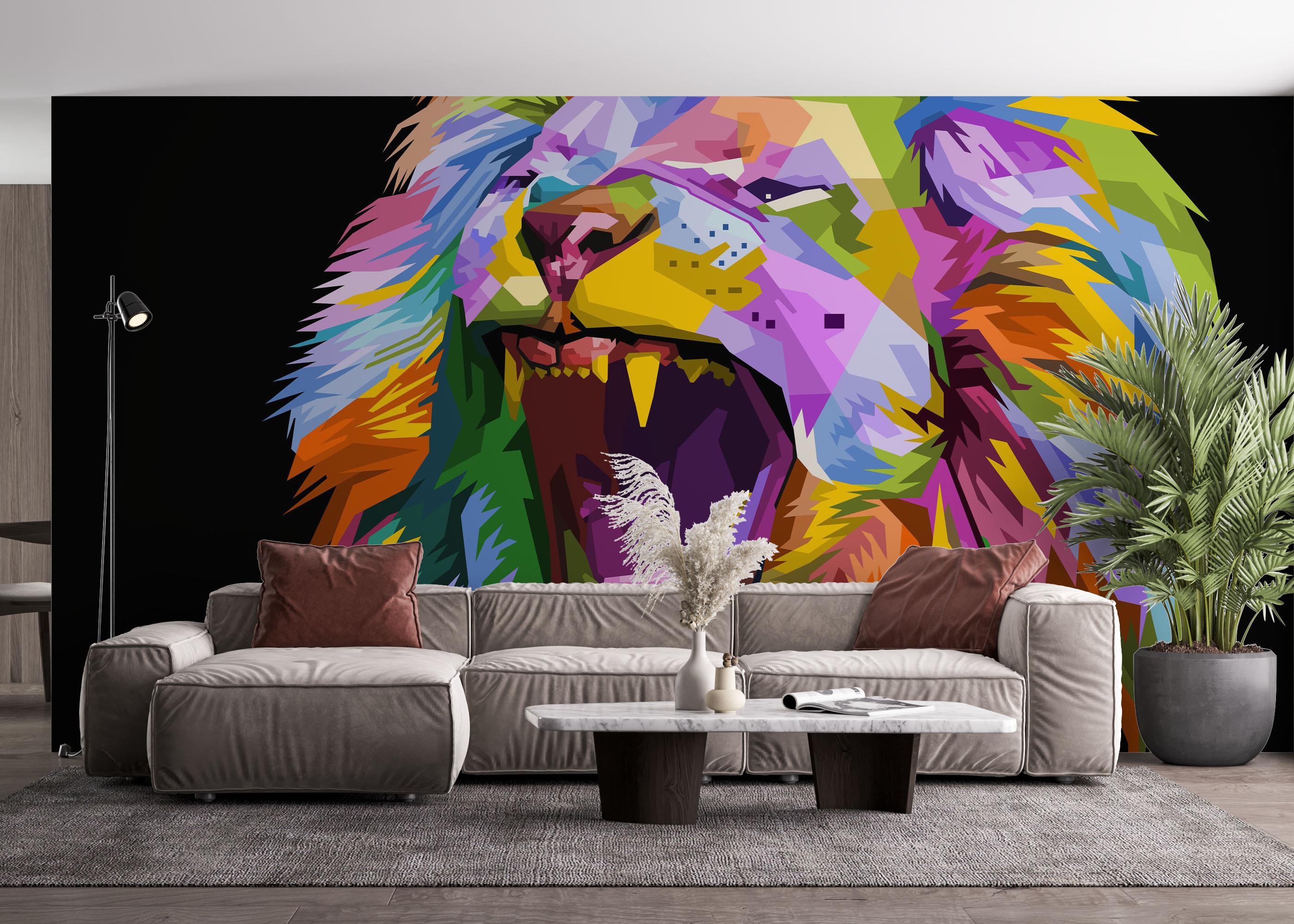 Fototapete Angry Lion Head mockup 4