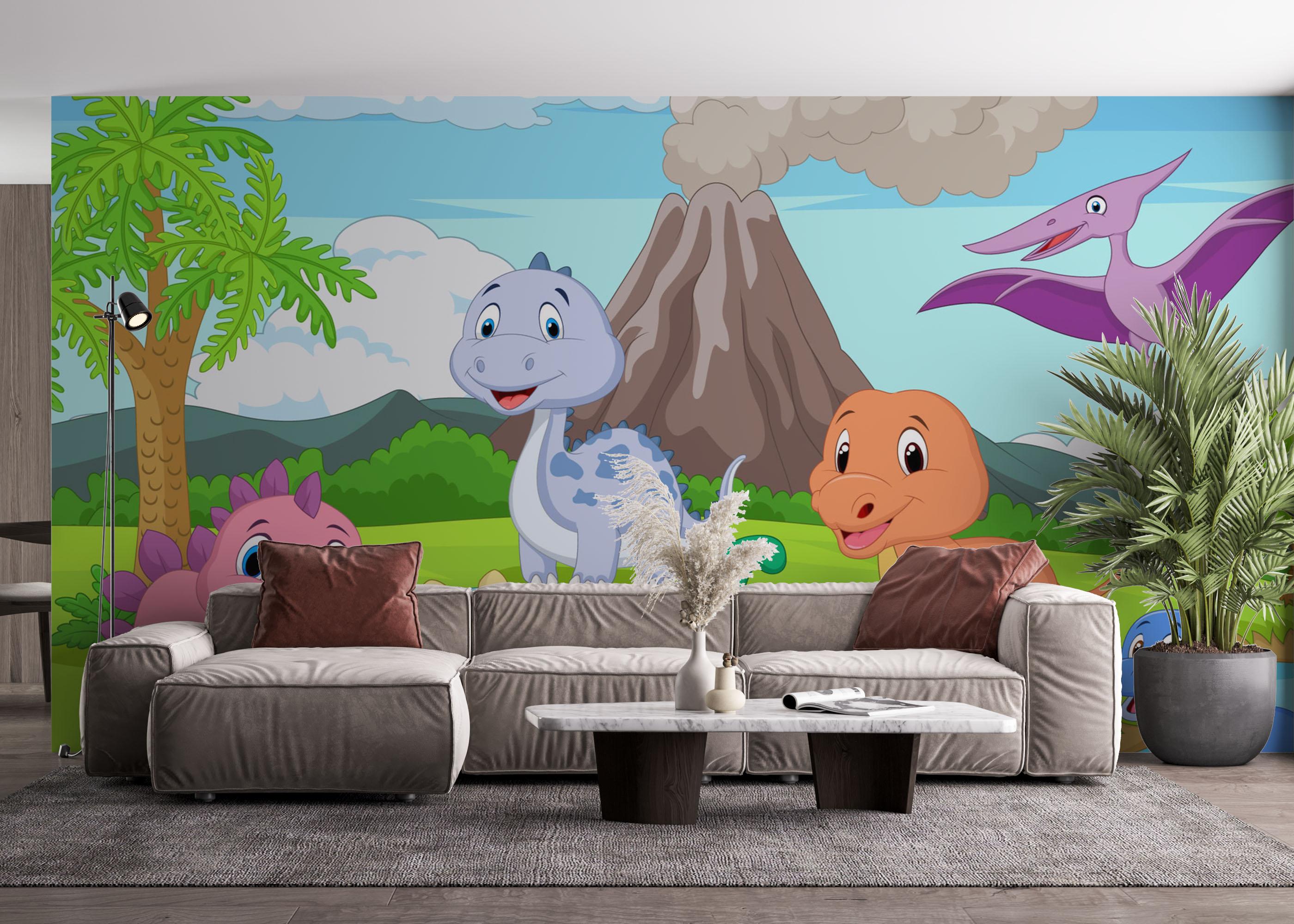 Fototapete Cartoon Baby Dinosaurs mockup 4