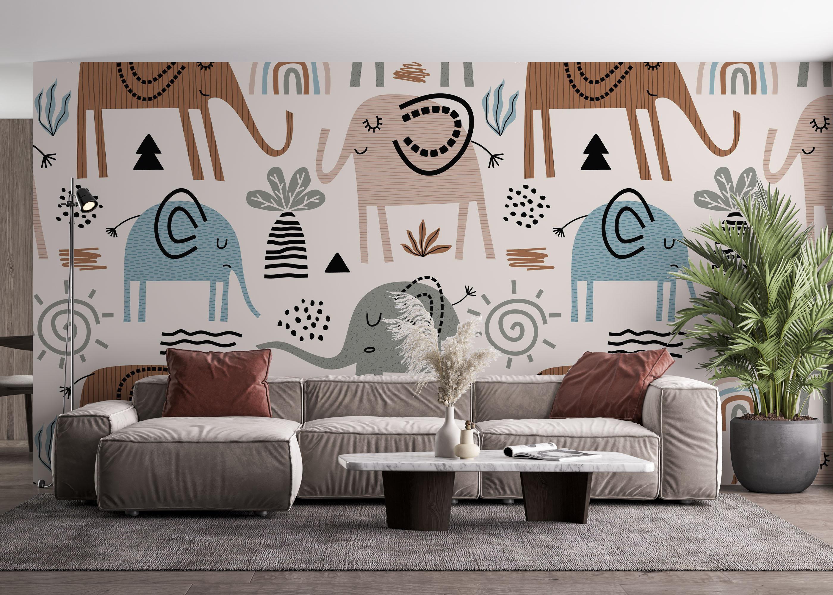 Fototapete Cute Elephant Pattern mockup 4