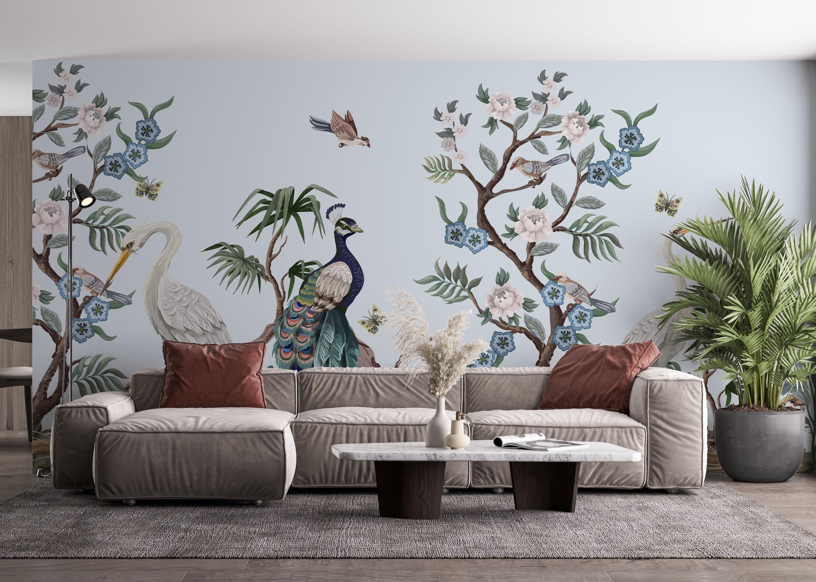 Fototapete Pretty Tree Birds Art mockup 4