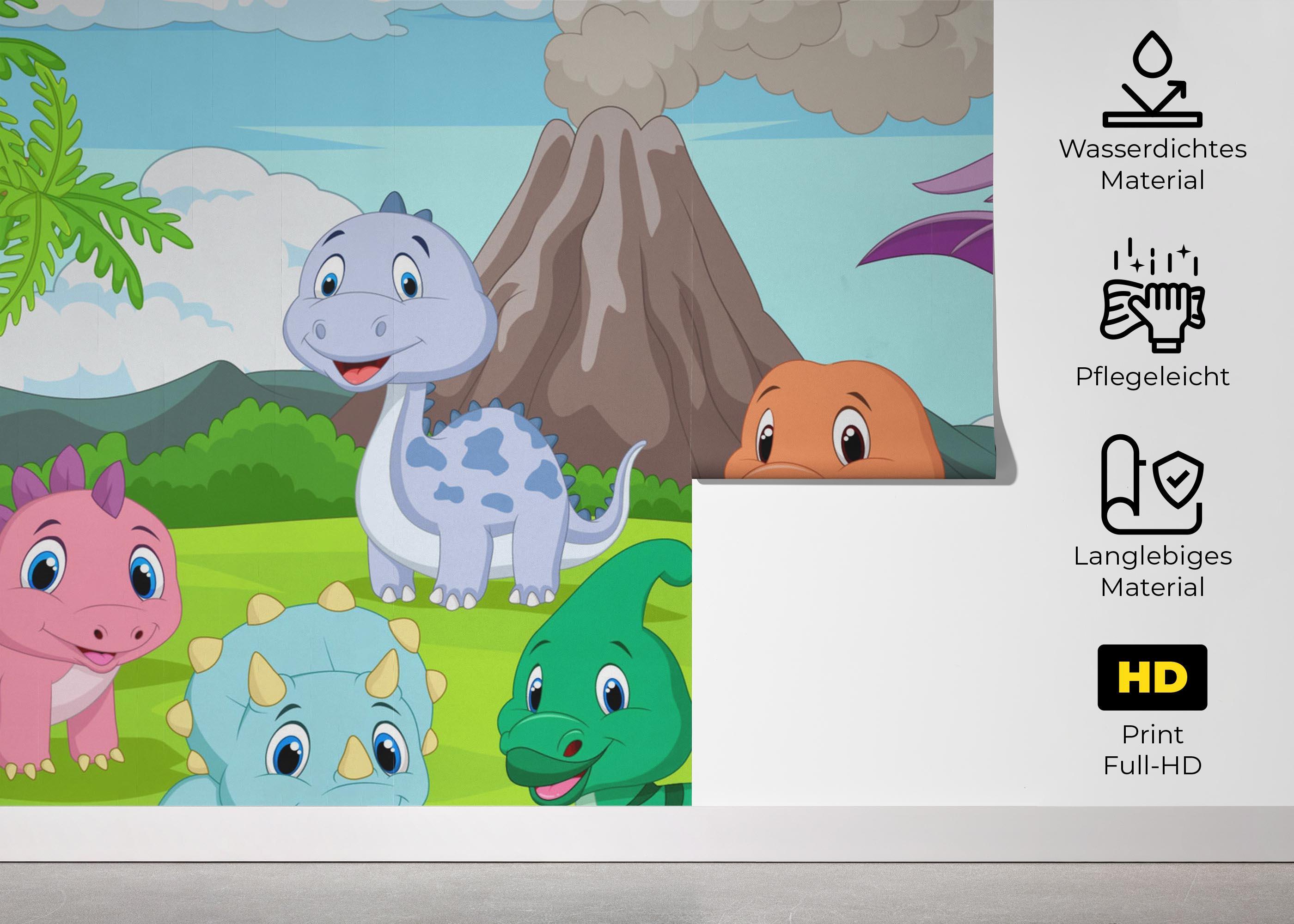 Fototapete Cartoon Baby Dinosaurs mockup 5