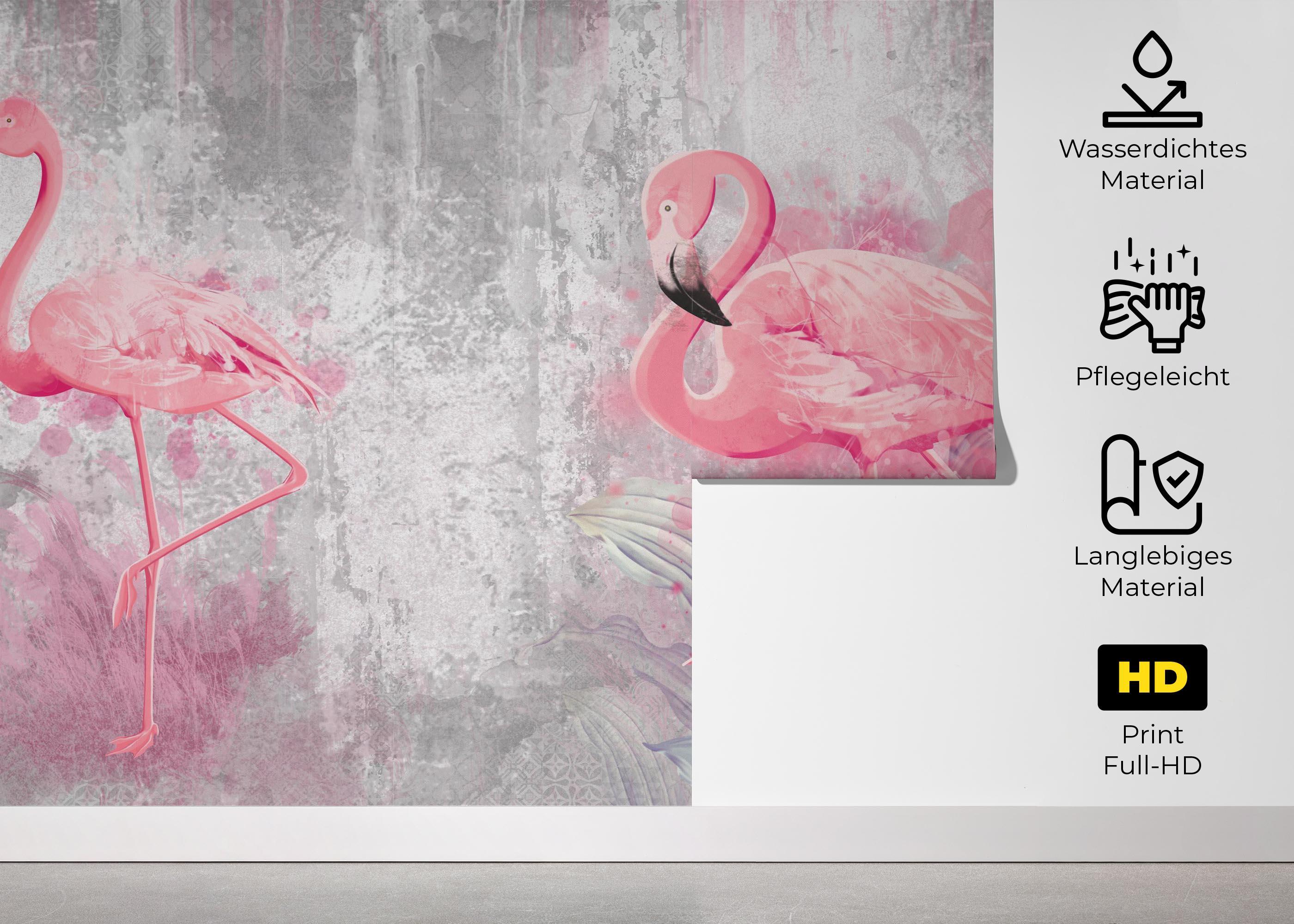 Fototapete Grungy Flamingo mockup 5