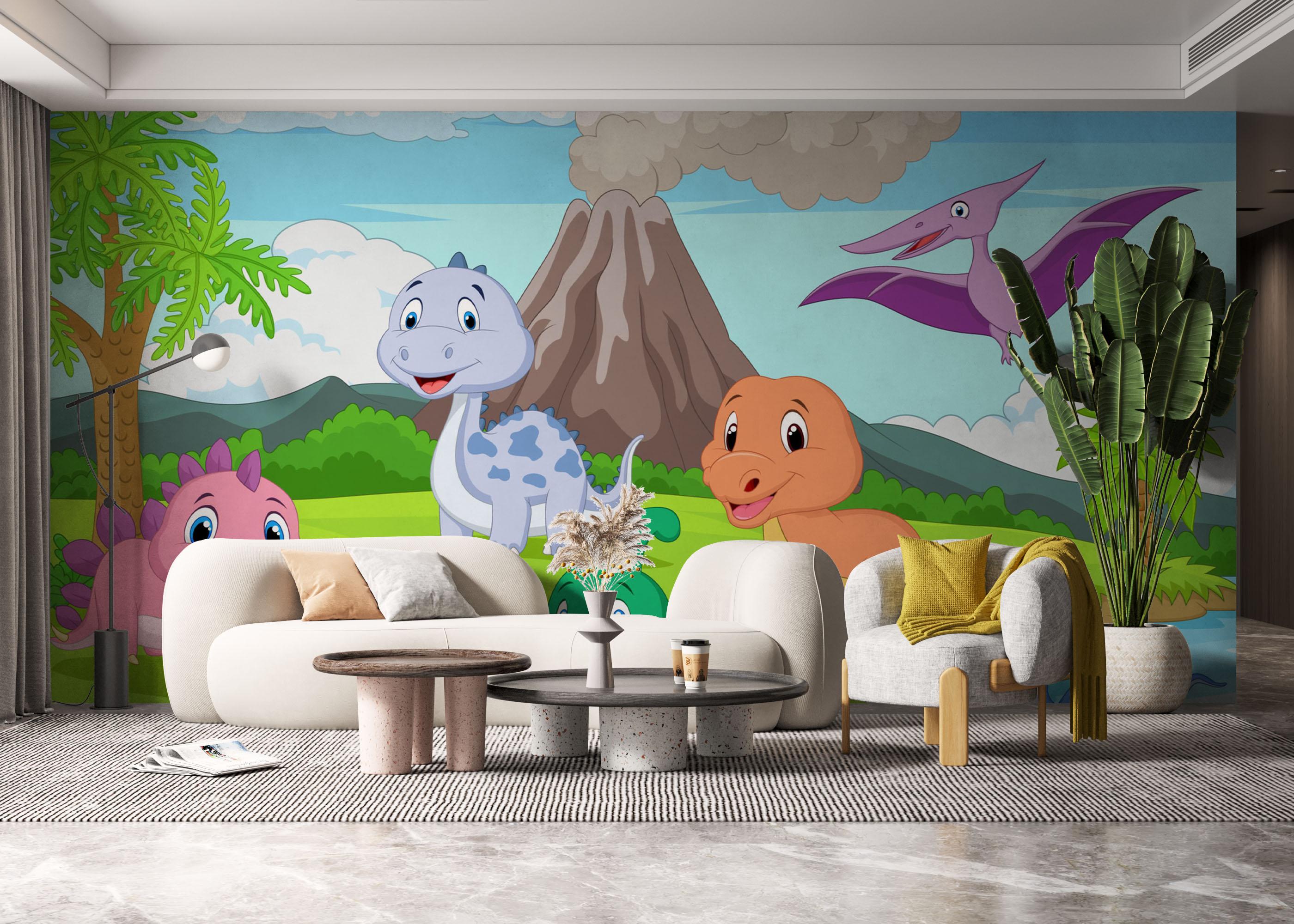 Fototapete Cartoon Baby Dinosaurs mockup 6