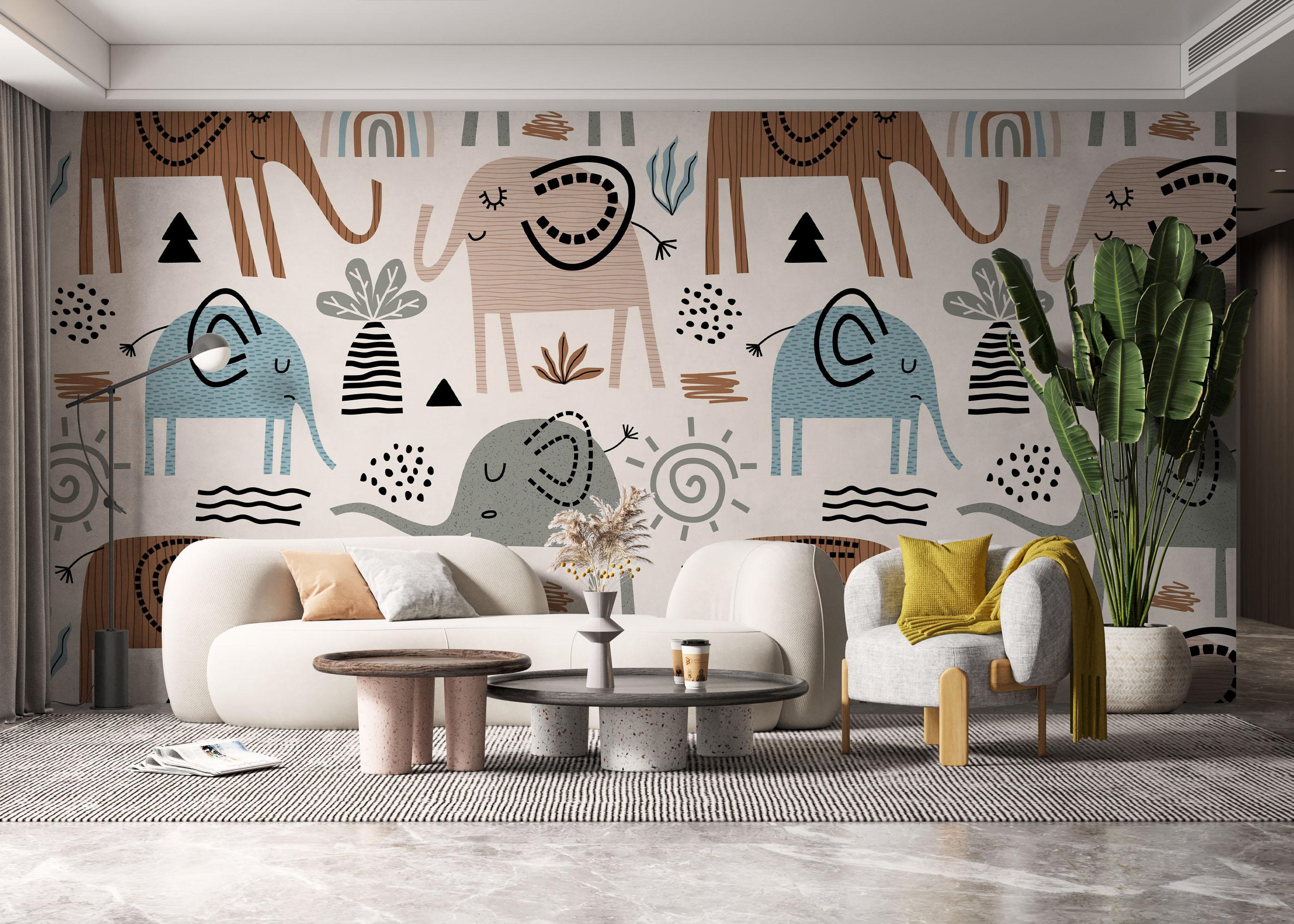 Fototapete Cute Elephant Pattern mockup 6