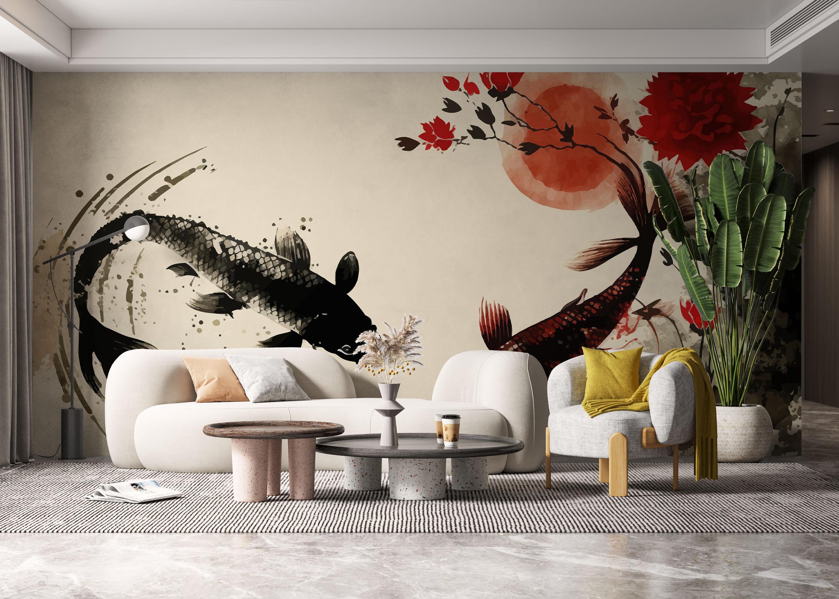 Fototapete Red Black Koi mockup 6