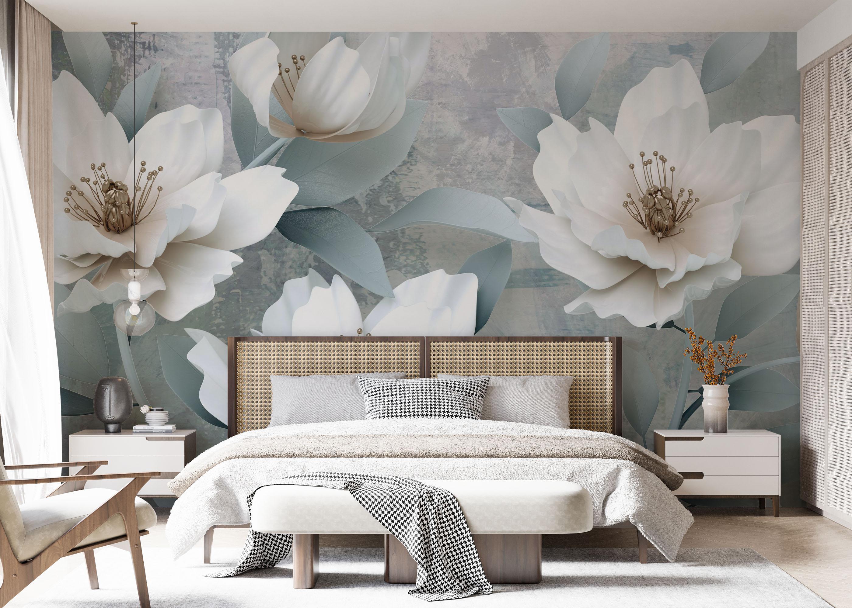 Fototapete Light Turquoise Flowers mockup 7