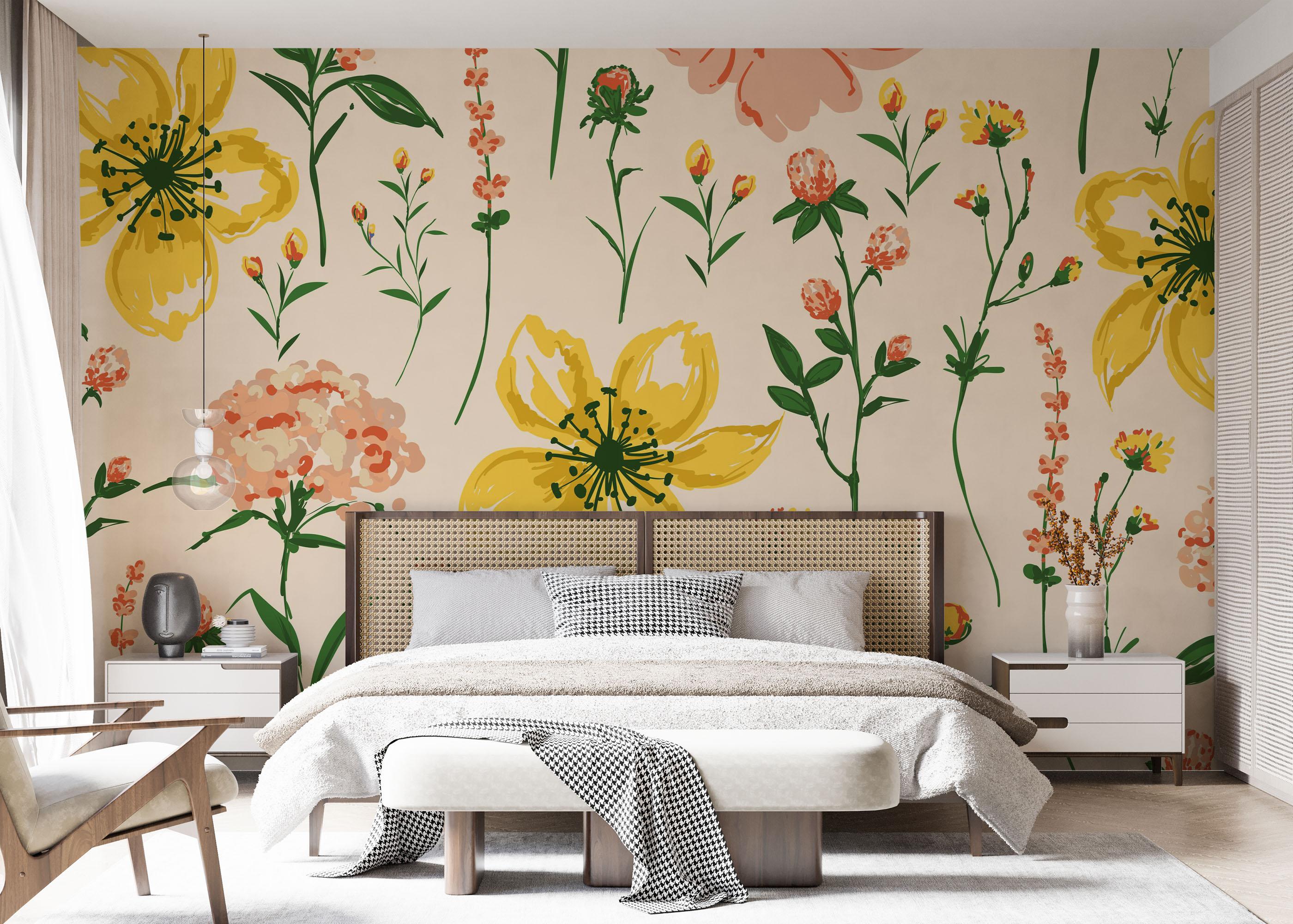 Fototapete Yellow Pink Flower mockup 7