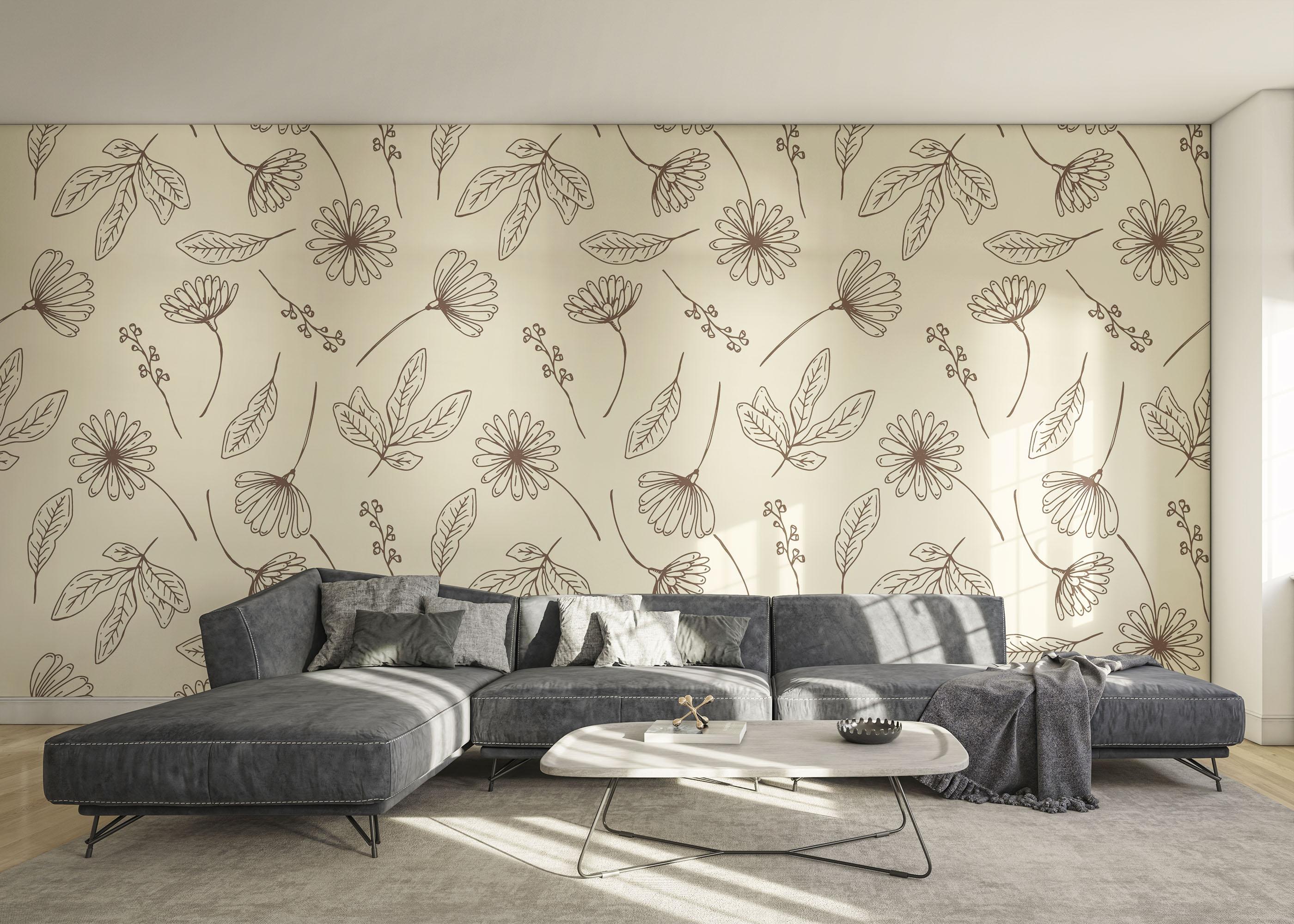 Fototapete Brown Line Flower mockup 0