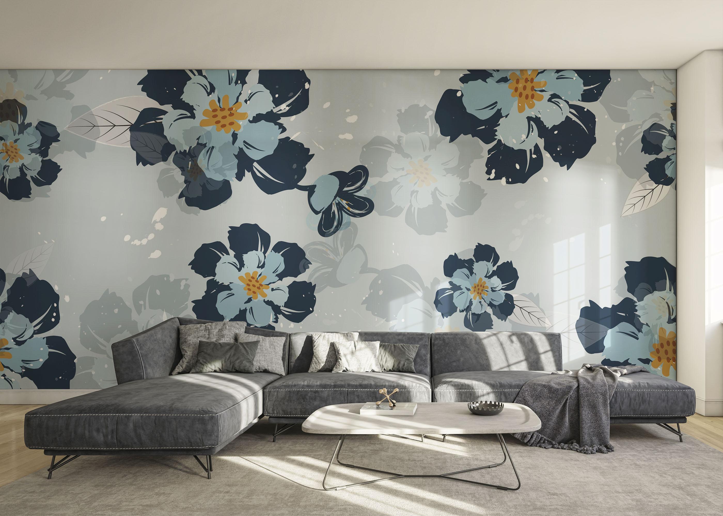 Fototapete Dark Light Blue Flower mockup 0