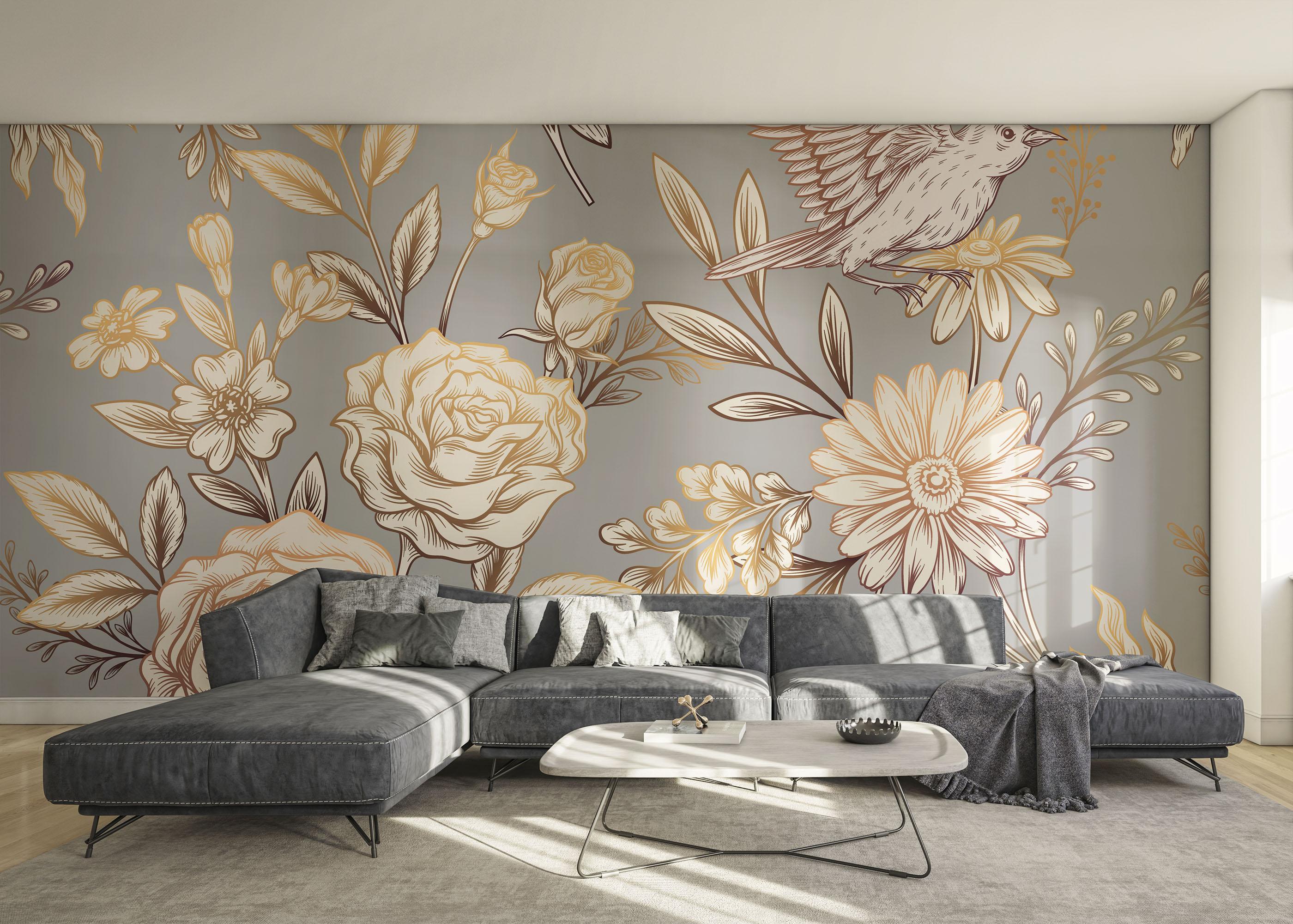 Fototapete Gold Brown Flower mockup 0