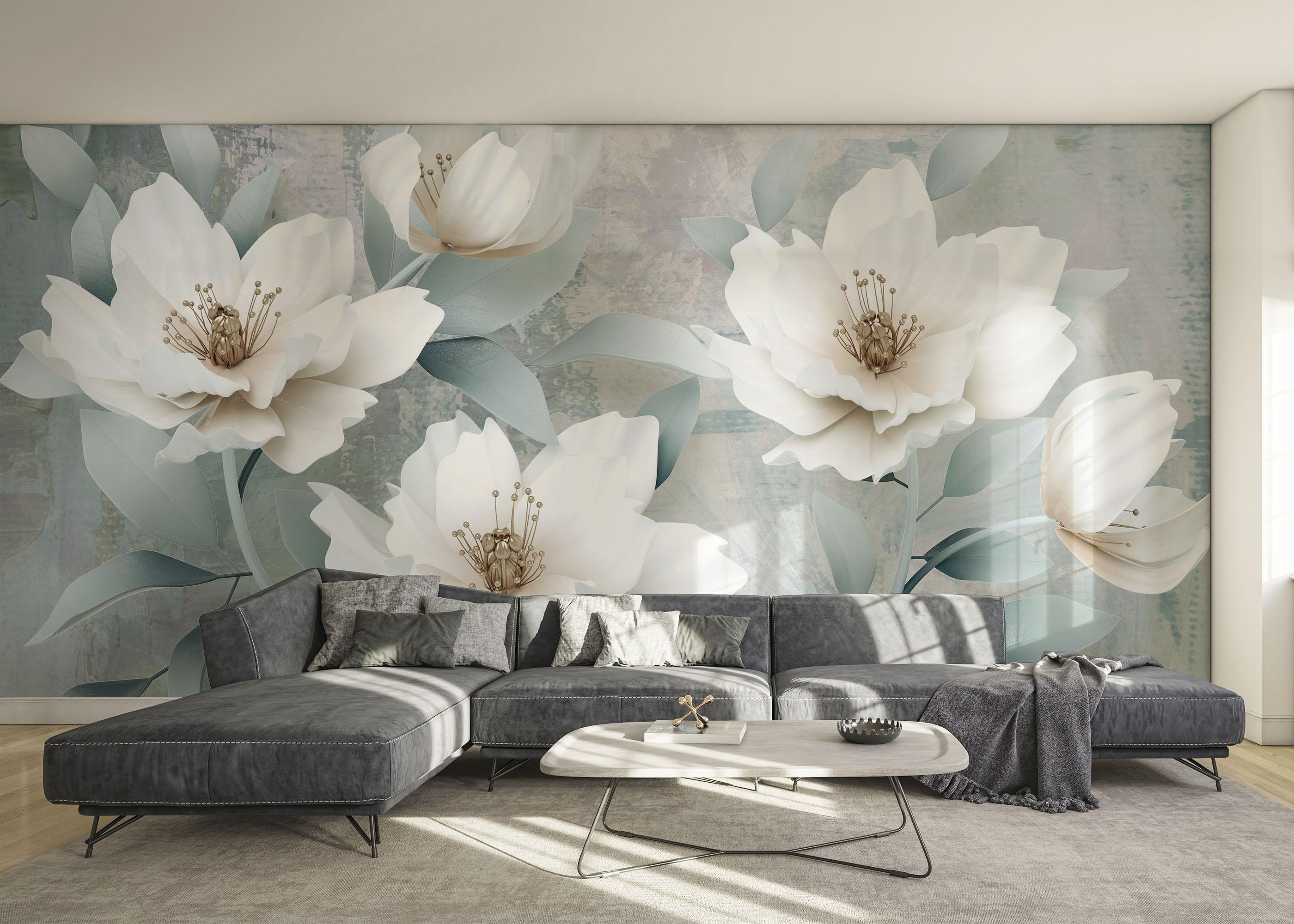 Fototapete Light Turquoise Flowers mockup 0