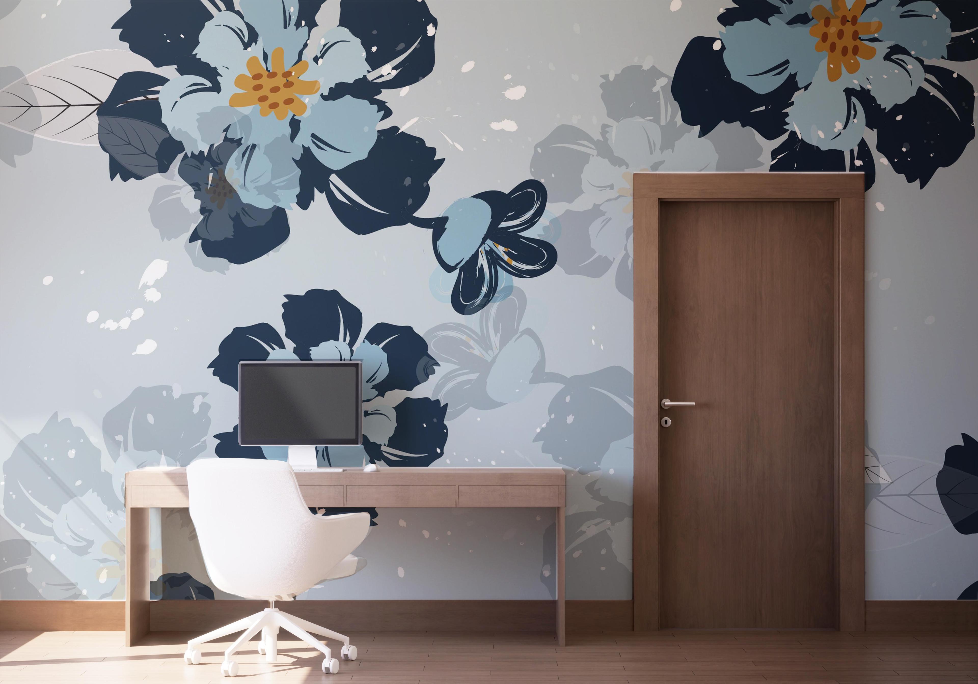 Fototapete Dark Light Blue Flower mockup 1