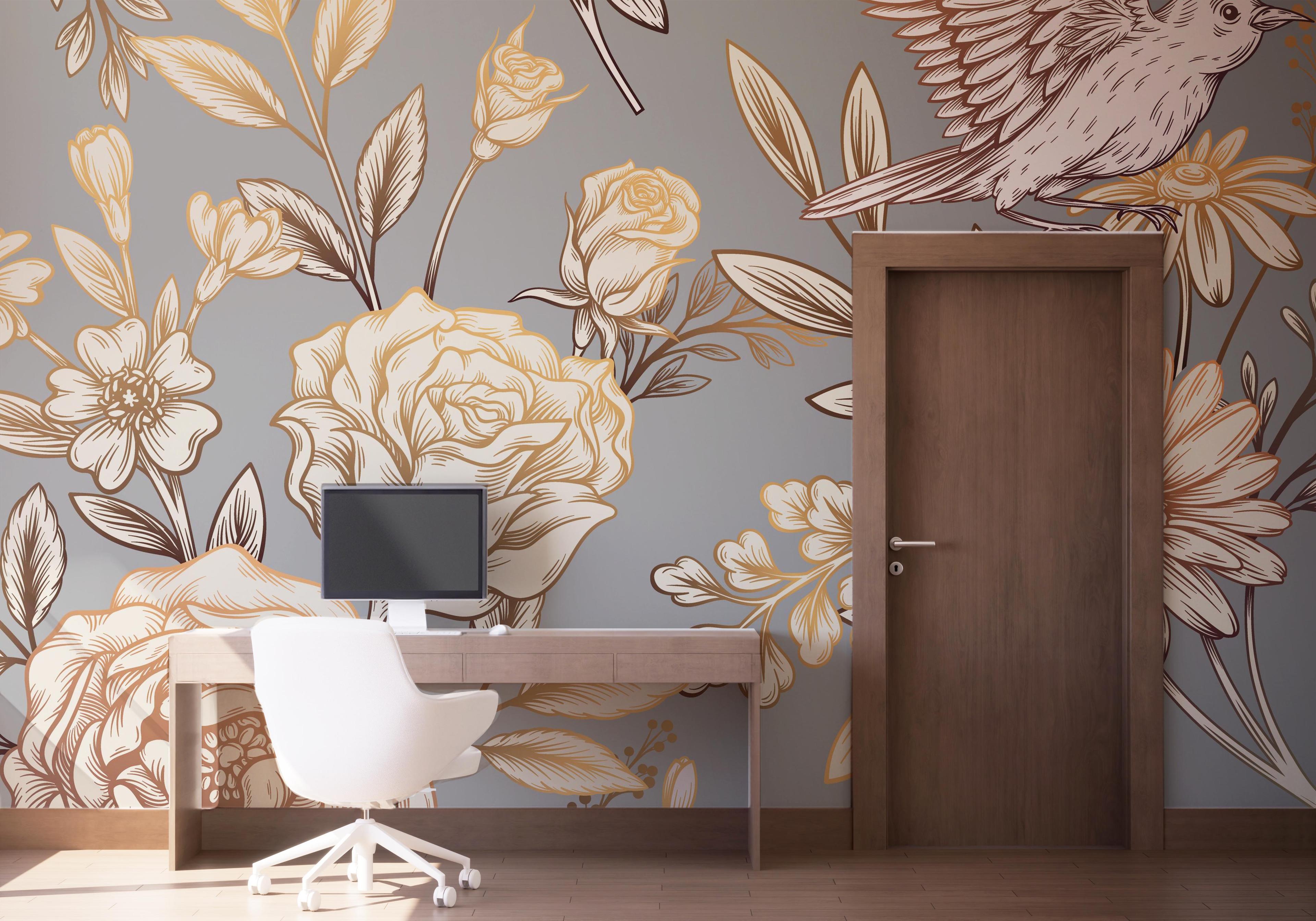 Fototapete Gold Brown Flower mockup 1