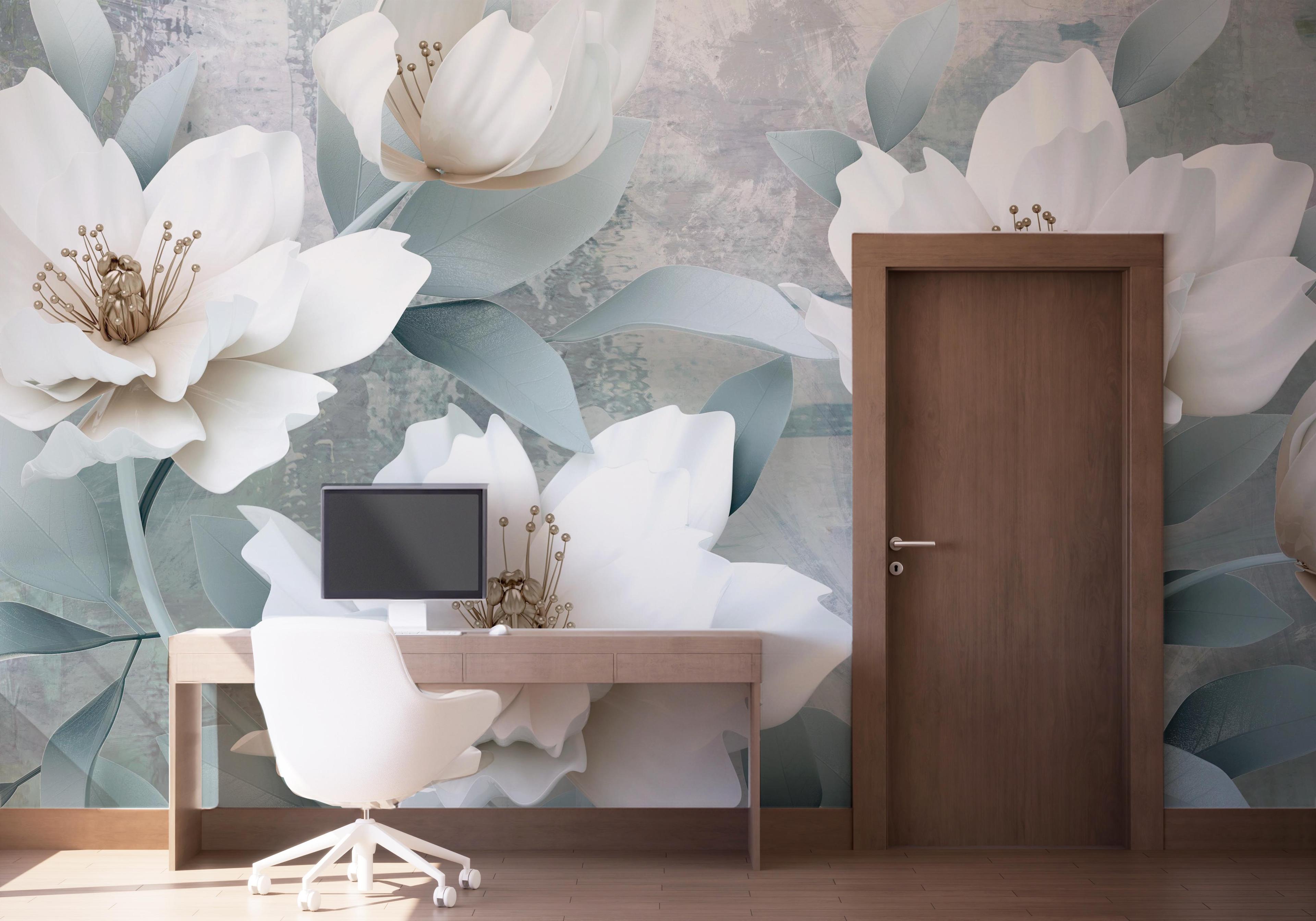 Fototapete Light Turquoise Flowers mockup 1