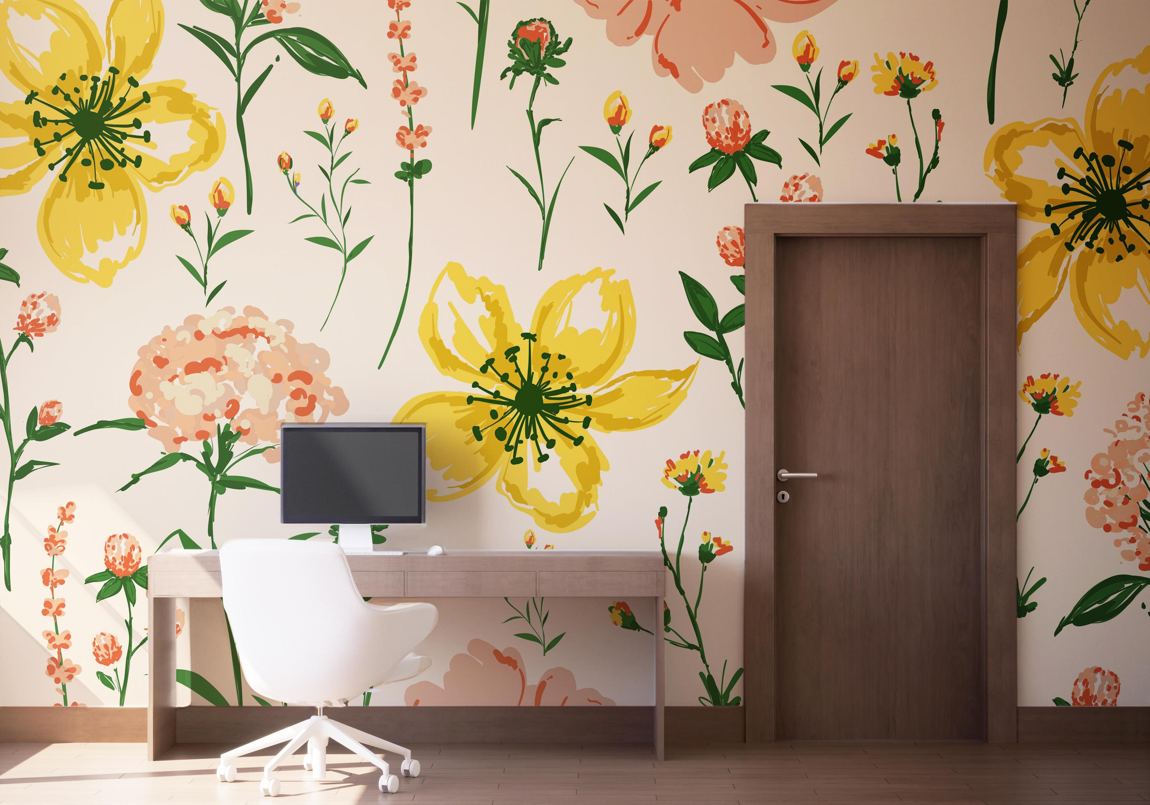 Fototapete Yellow Pink Flower mockup 1