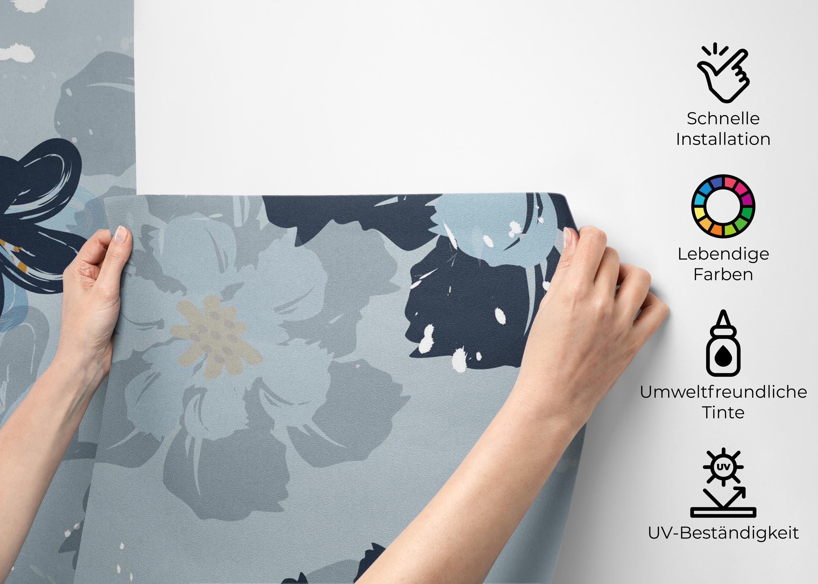 Fototapete Dark Light Blue Flower mockup 2