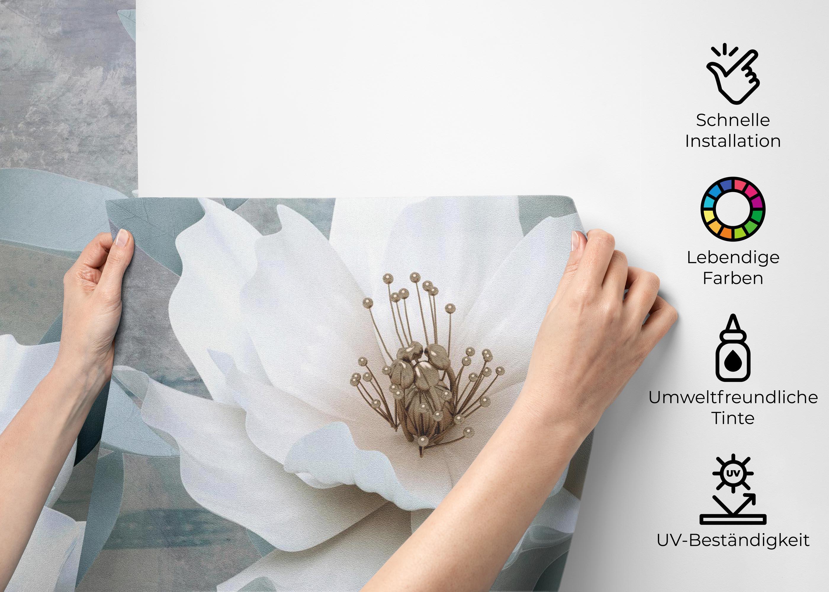 Fototapete Light Turquoise Flowers mockup 2