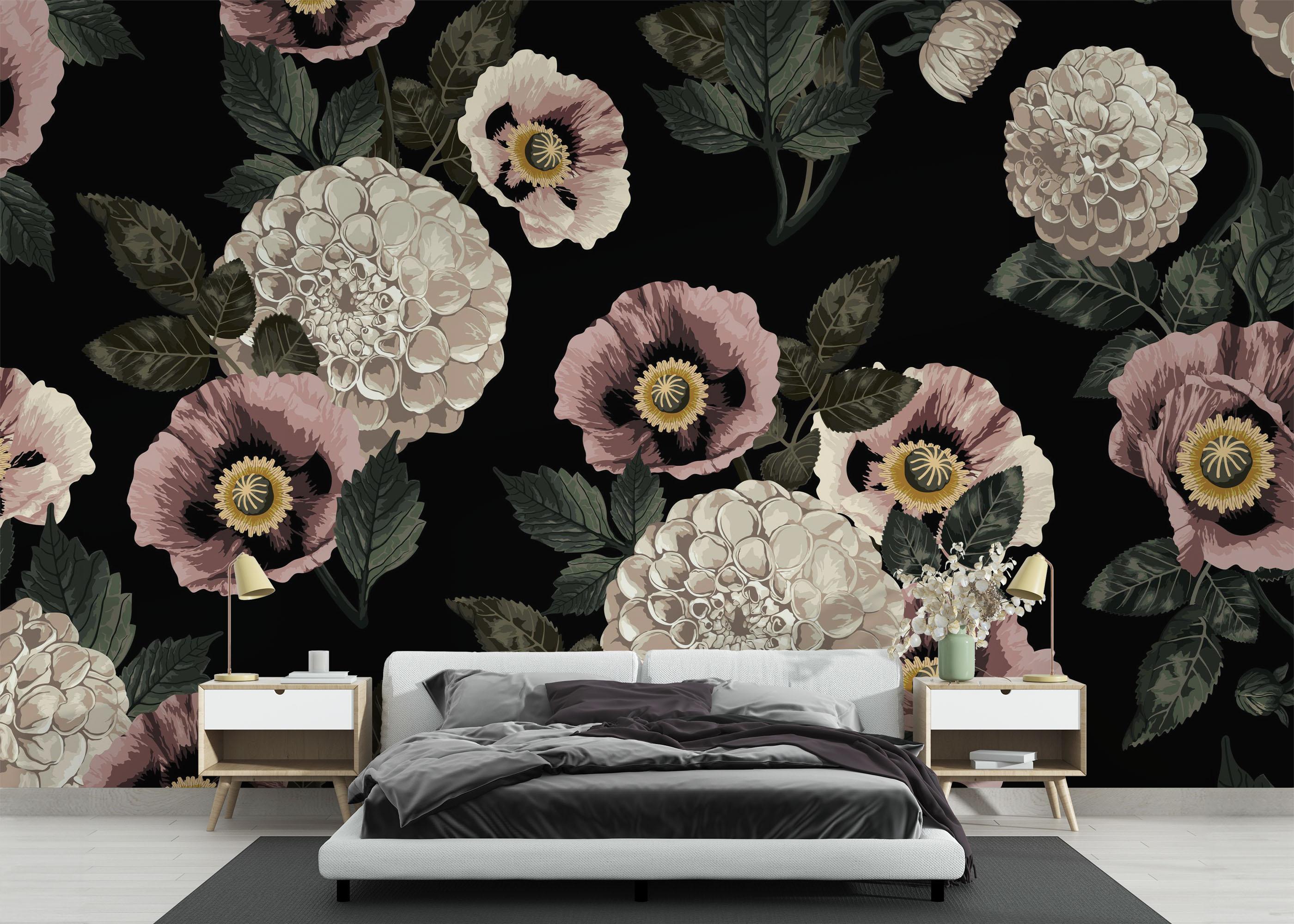 Fototapete Black Pink Poppy mockup 3