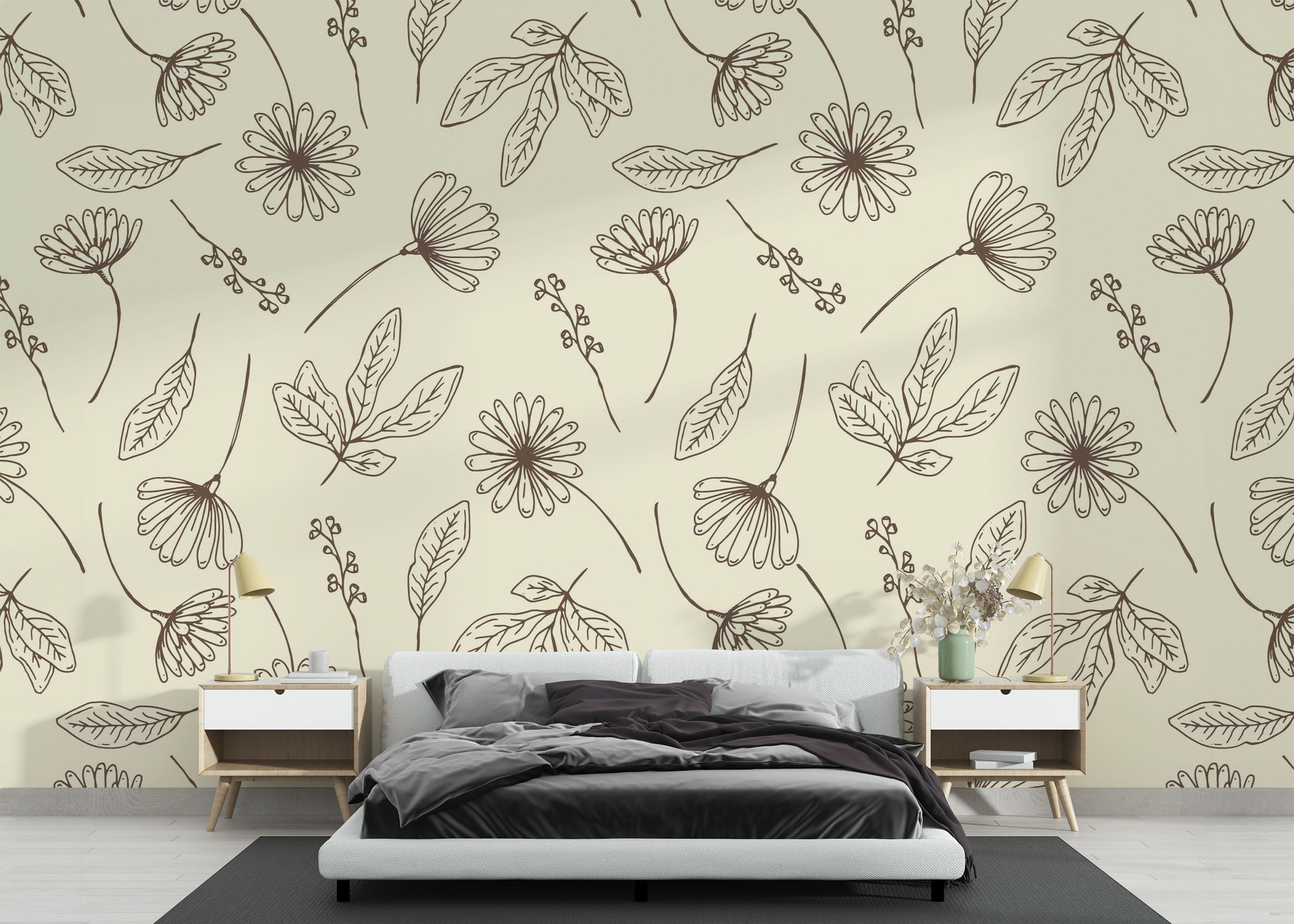 Fototapete Brown Line Flower mockup 3