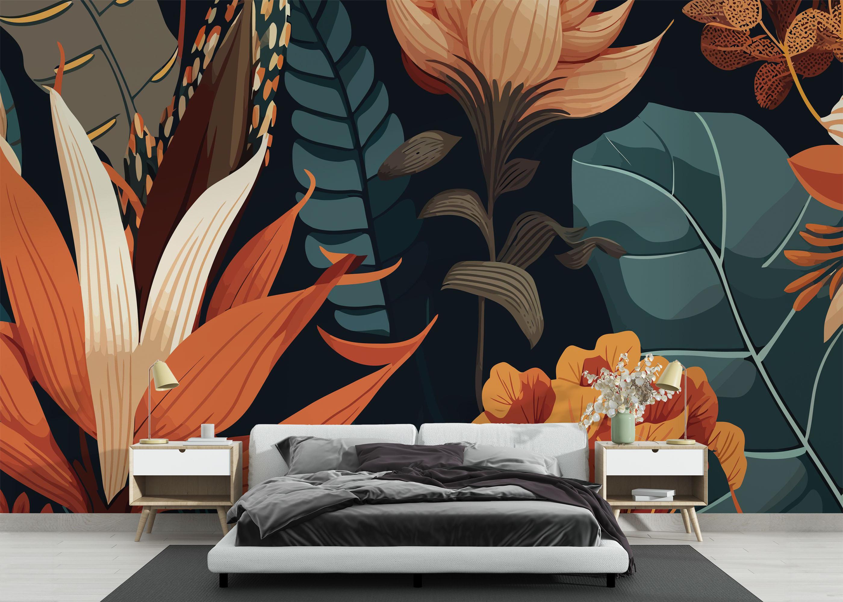 Fototapete Brown Orange Plants mockup 3