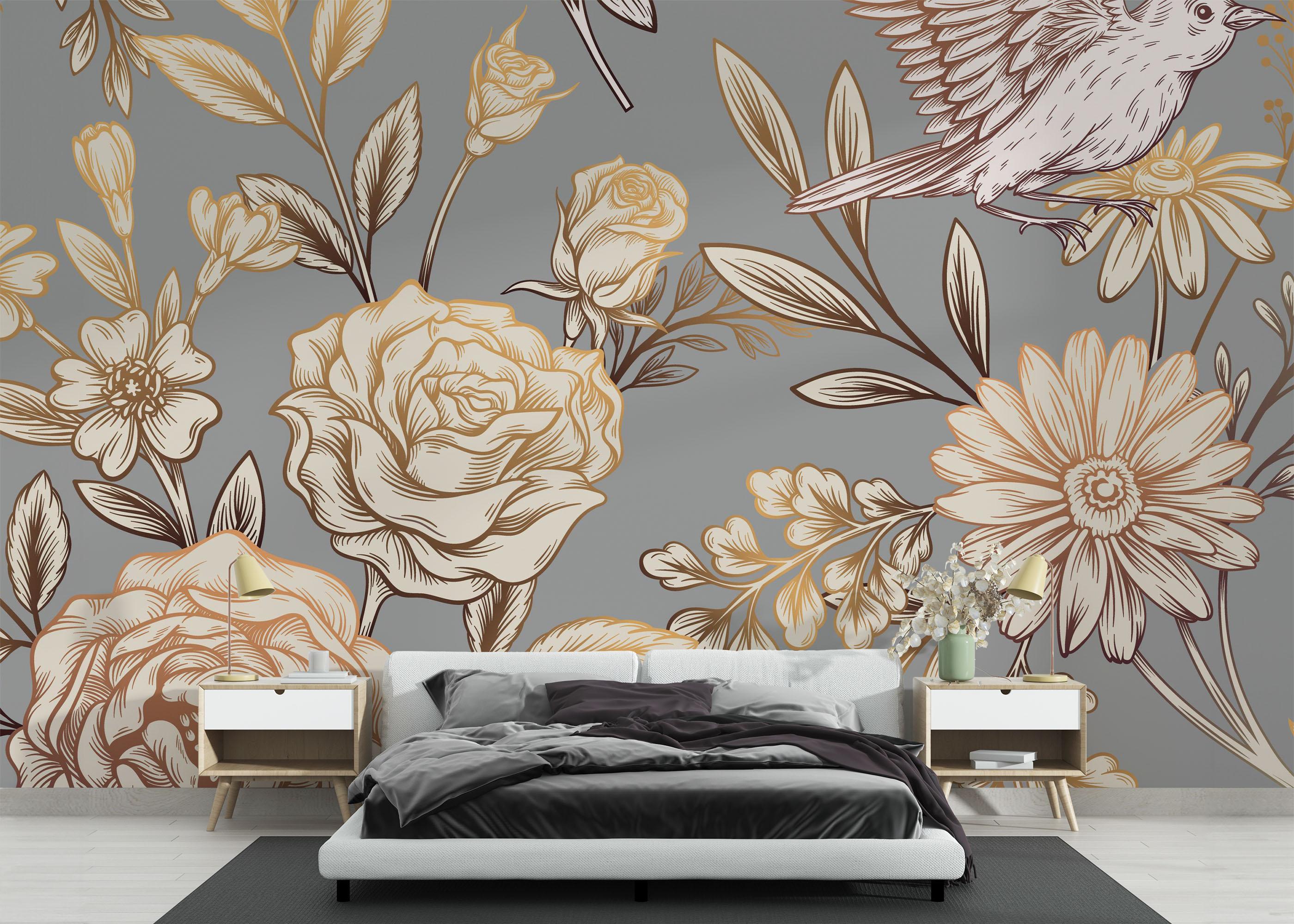 Fototapete Gold Brown Flower mockup 3