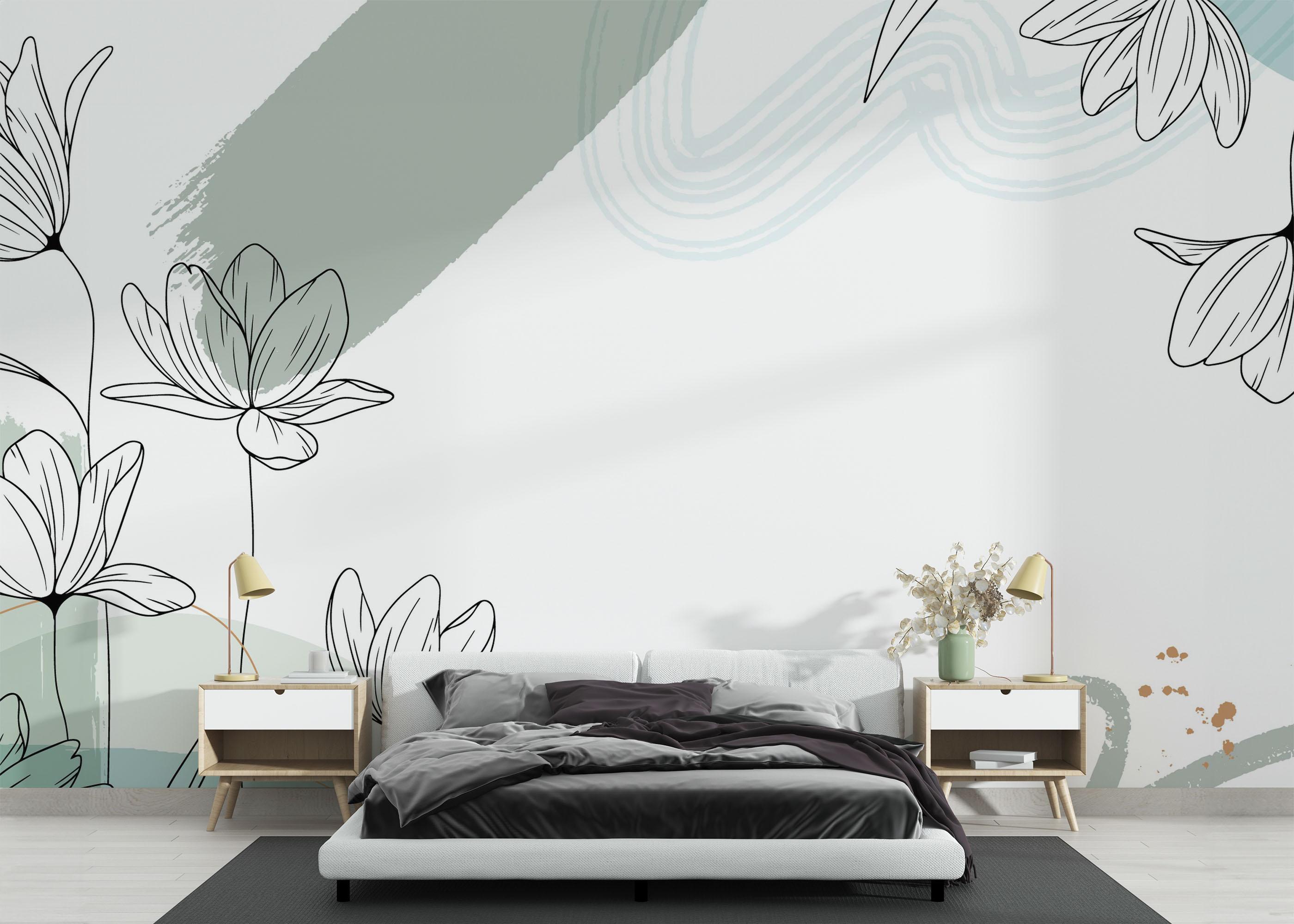 Fototapete Green Flower Wall mockup 3