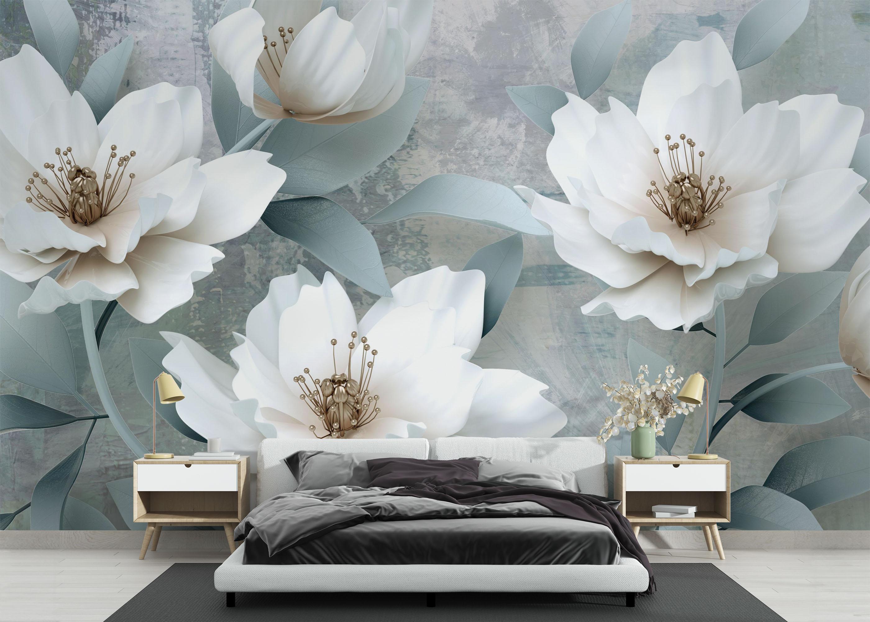 Fototapete Light Turquoise Flowers mockup 3