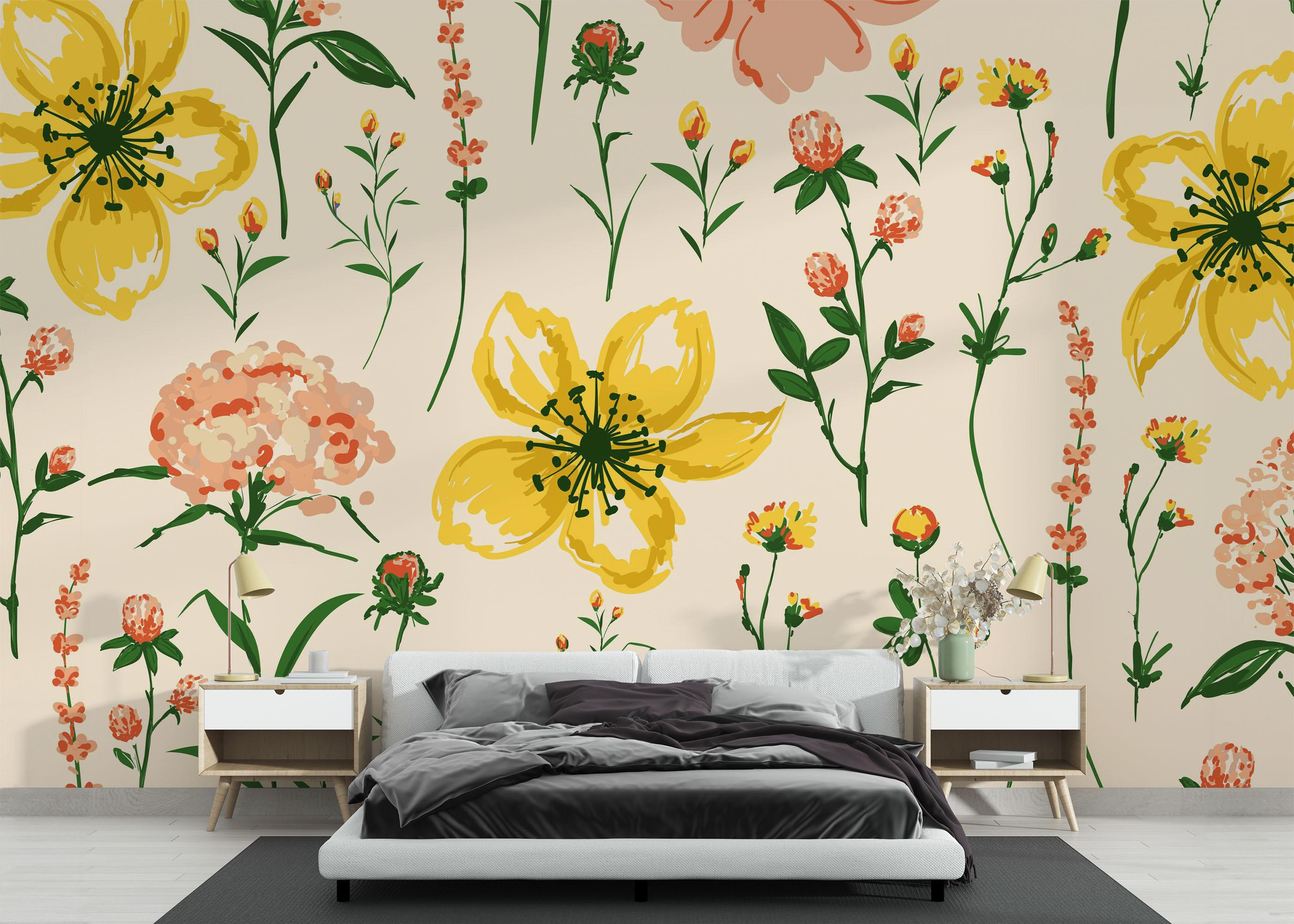 Fototapete Yellow Pink Flower mockup 3