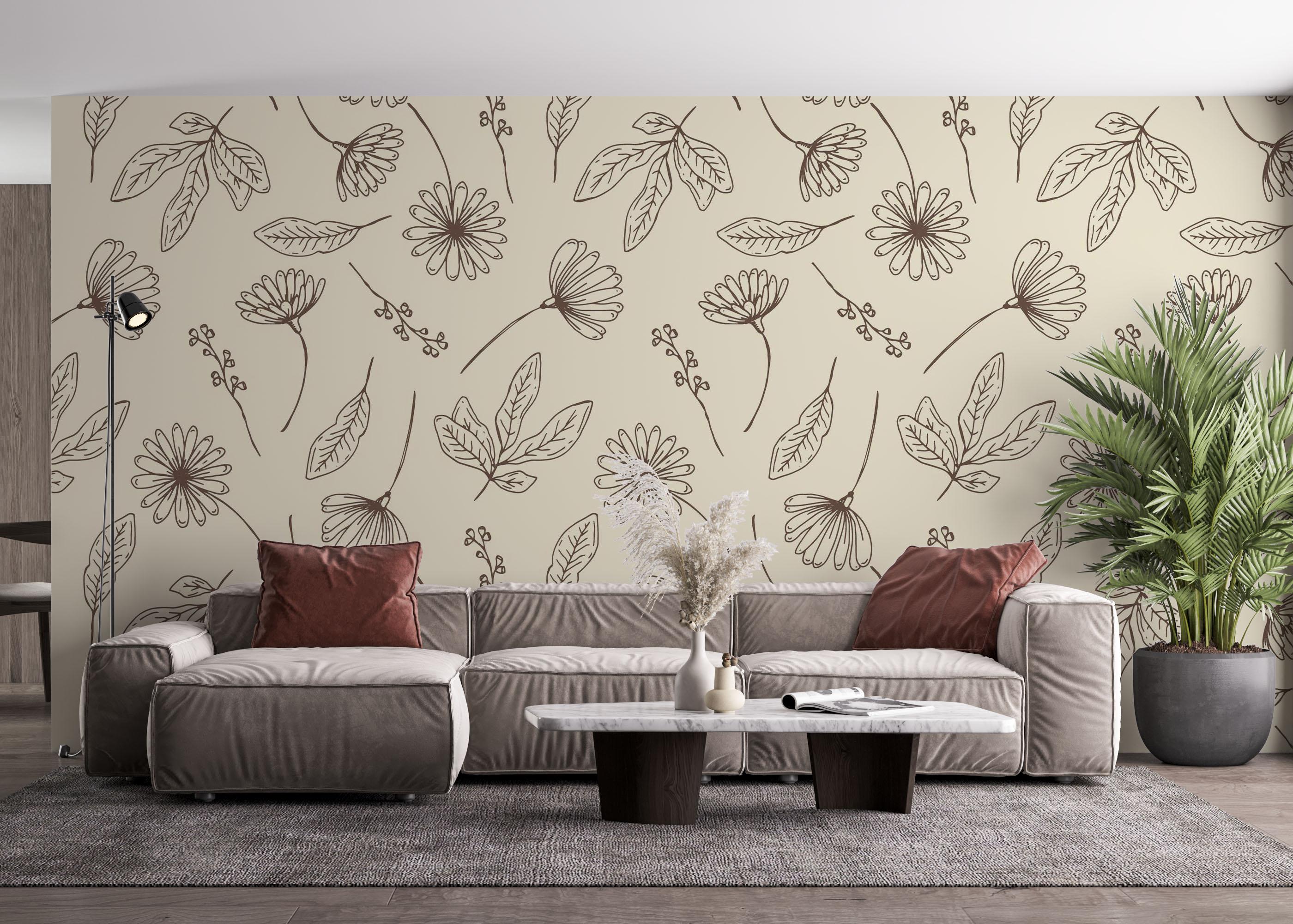 Fototapete Brown Line Flower mockup 4