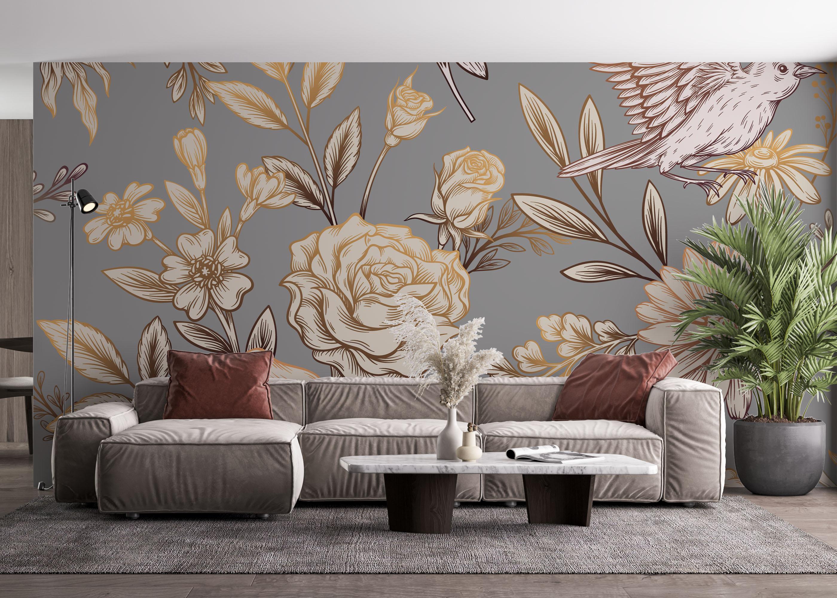 Fototapete Gold Brown Flower mockup 4